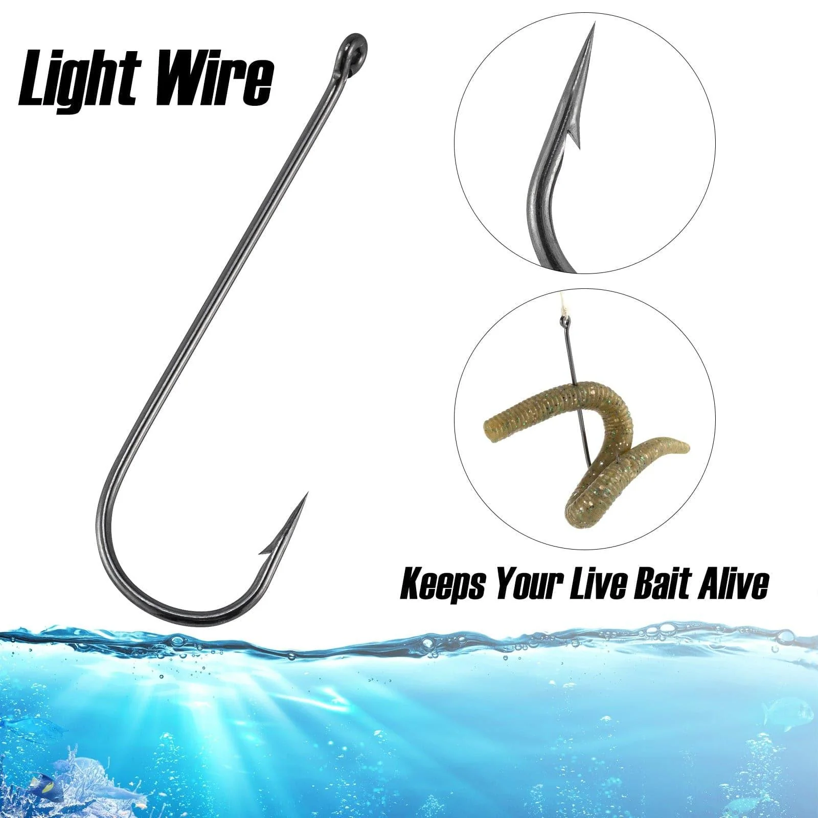 Dr.Fish 100pcs Aberdeen Hooks #12 to 2/0 - Image 3