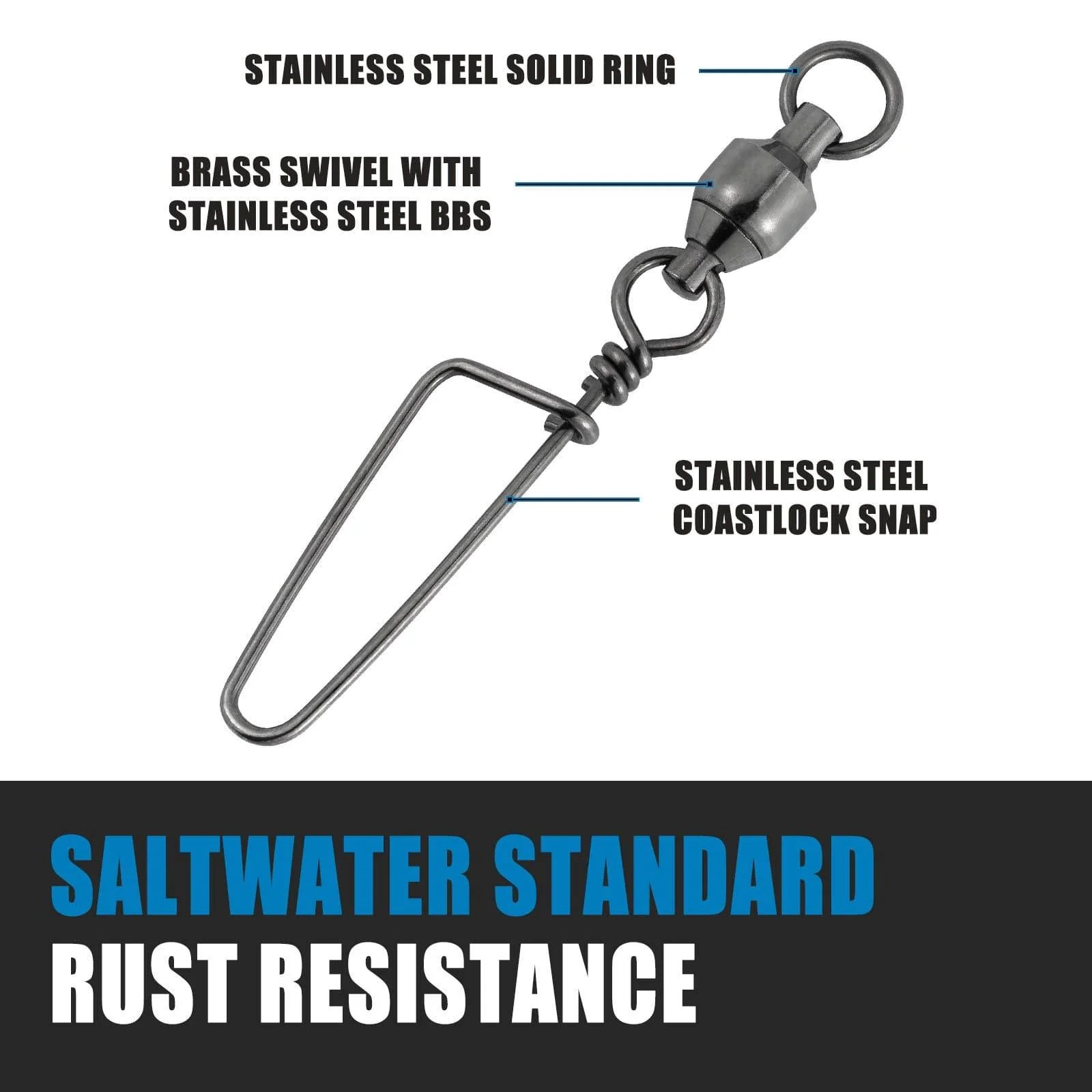 Dr.Fish 20pcs Ball Bearing Swivel with Coast Lock Snap 26-503lb - Image 4