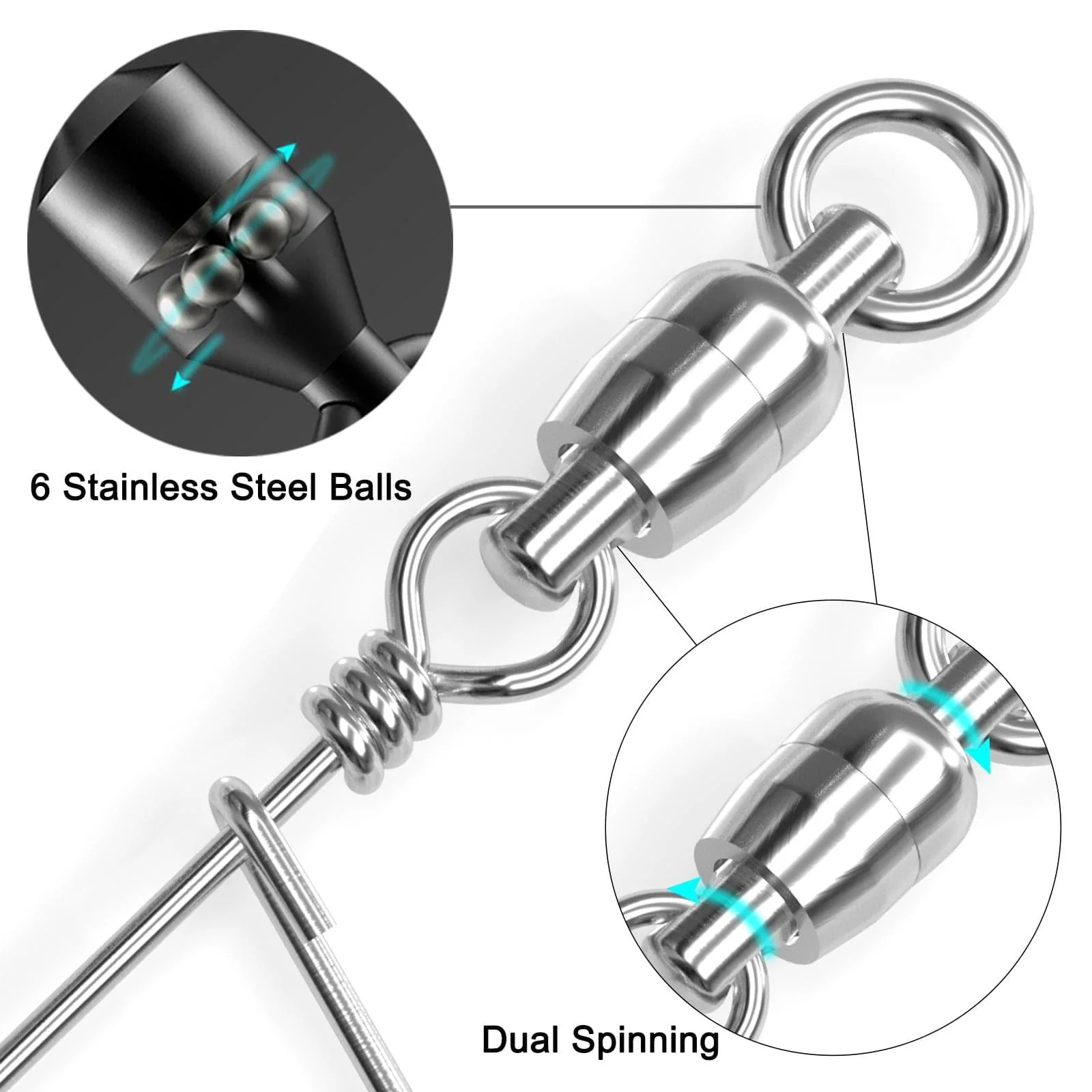 Dr.Fish Stainless Steel Ball Bearing Swivels with Coastlock Snap 45-440lb - Image 3