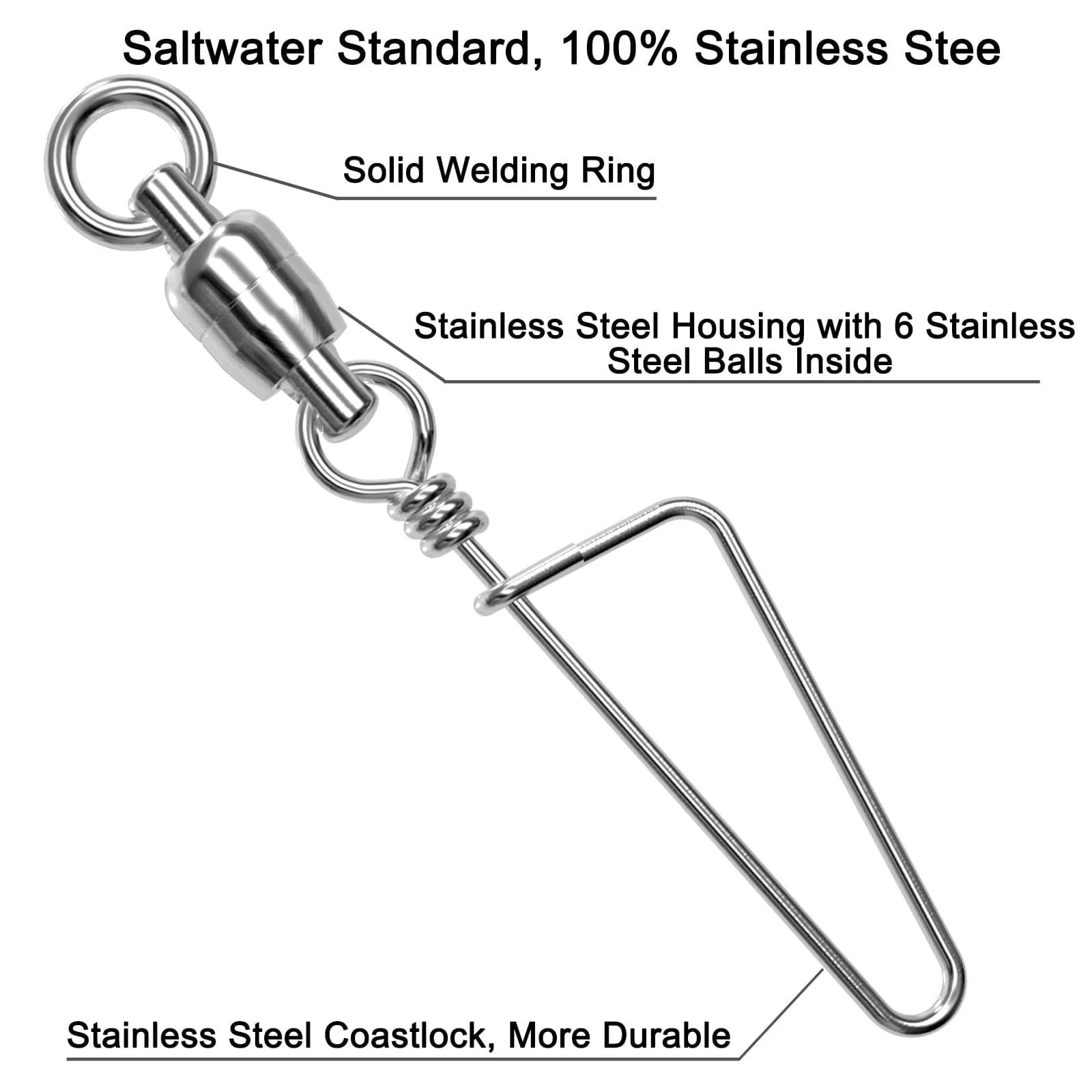 Dr.Fish Stainless Steel Ball Bearing Swivels with Coastlock Snap 45-440lb - Image 4