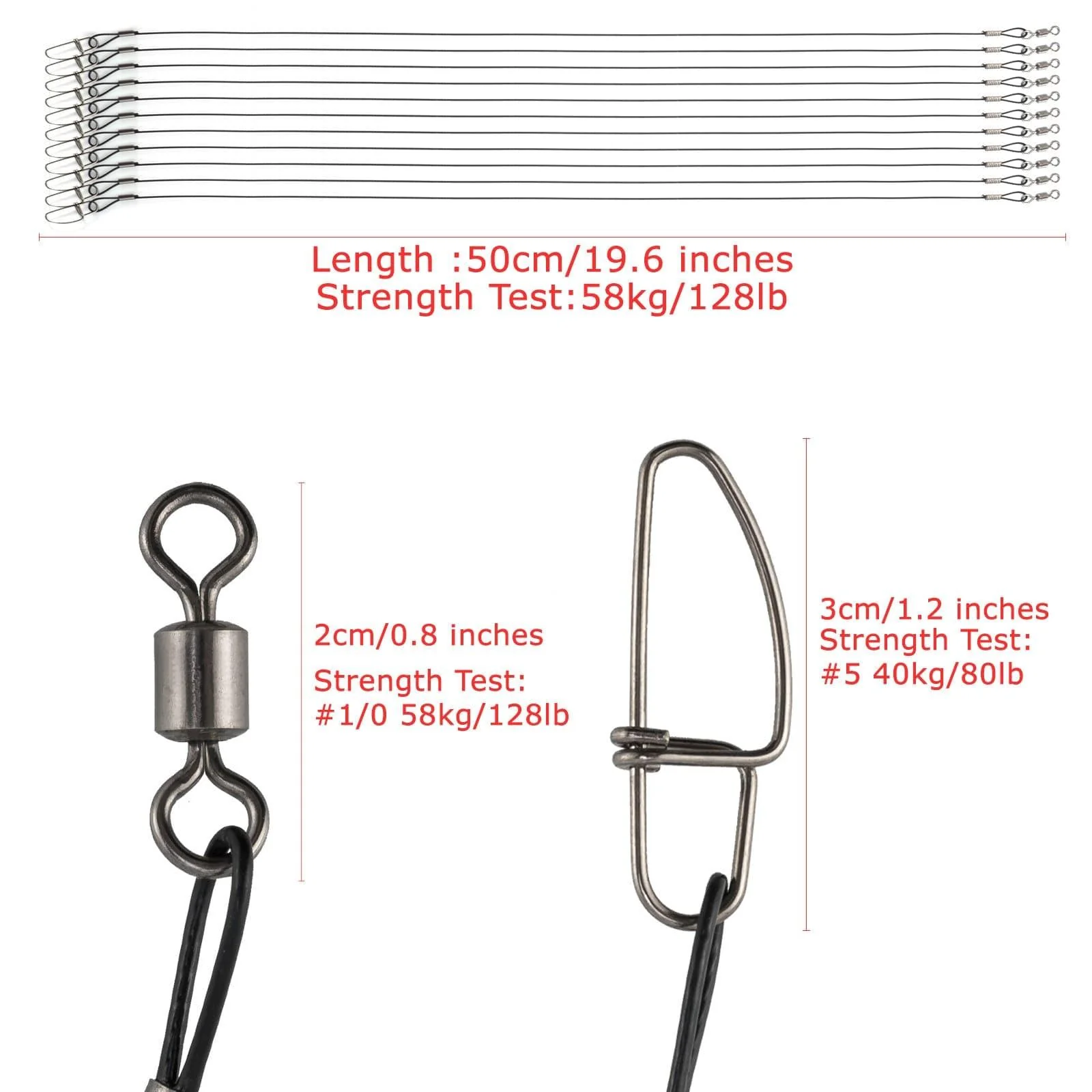 Dr.Fish 30pcs Fishing Trace Wire Leaders 19.6''/128lb - Image 7
