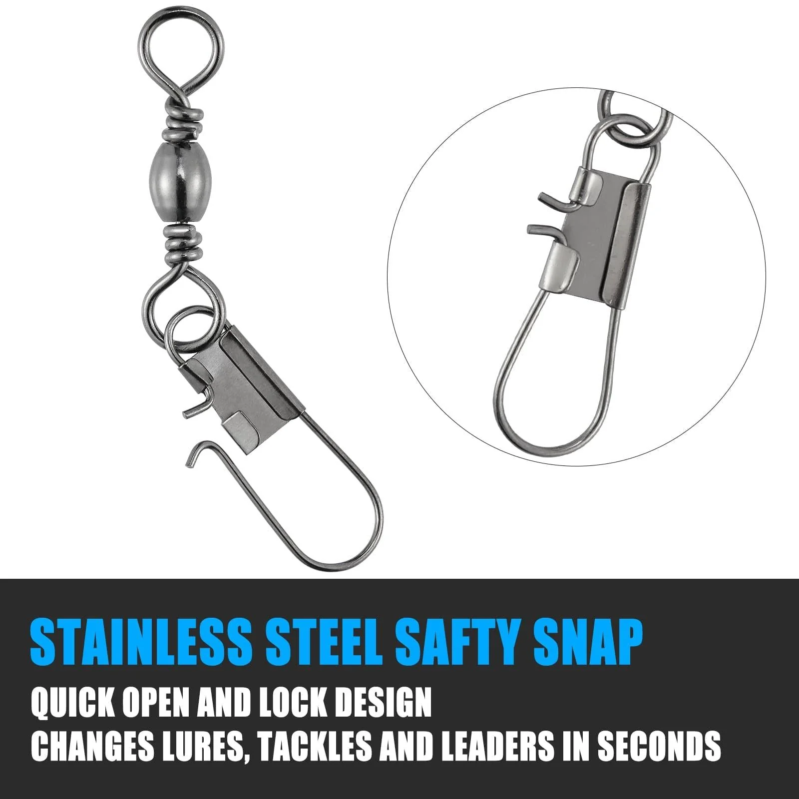 Dr.Fish 50pcs Barrel Swivel with Interlock Snap 26-132lb - Image 3