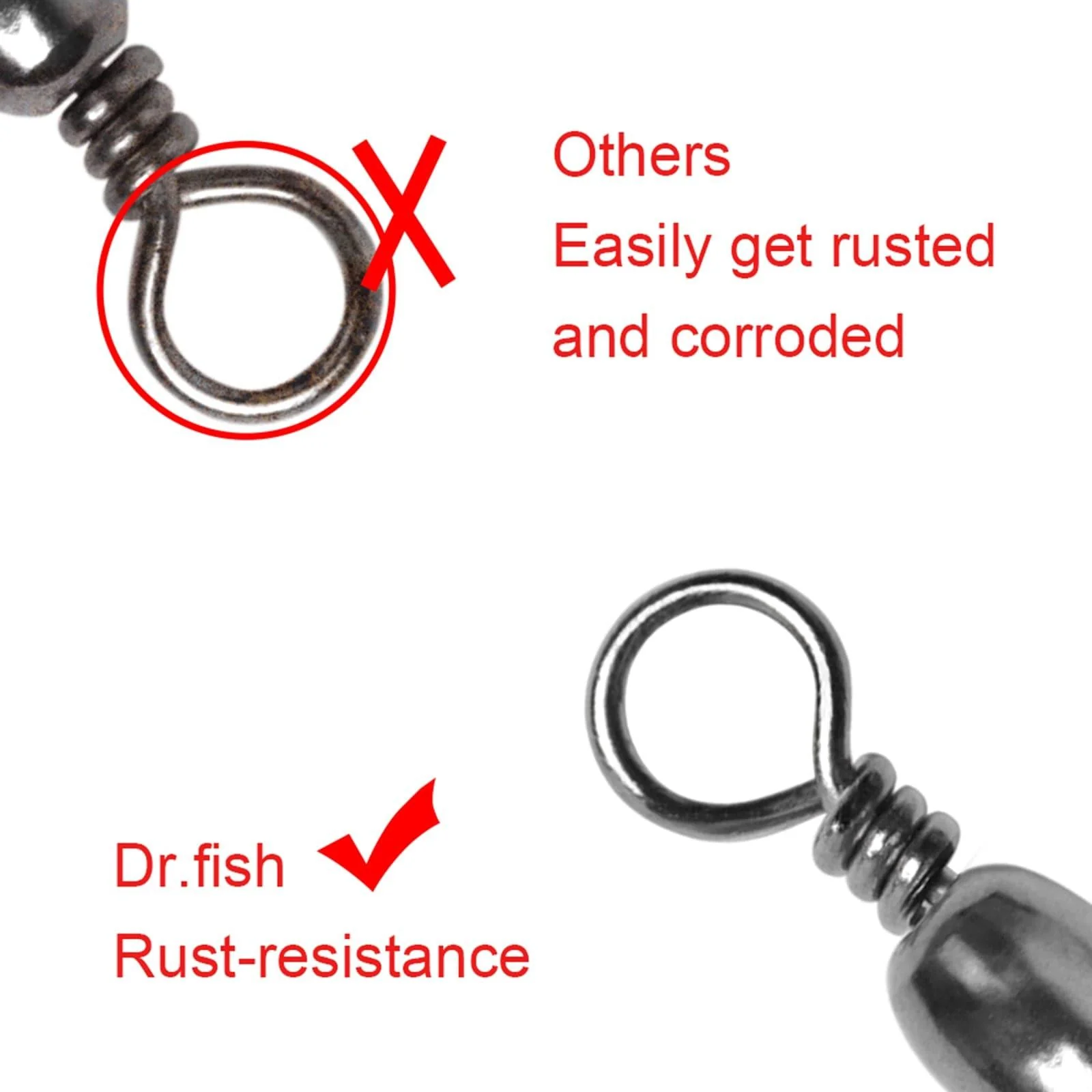 Dr.Fish 50pcs Black Barrel Swivels 35-154lb - Image 5