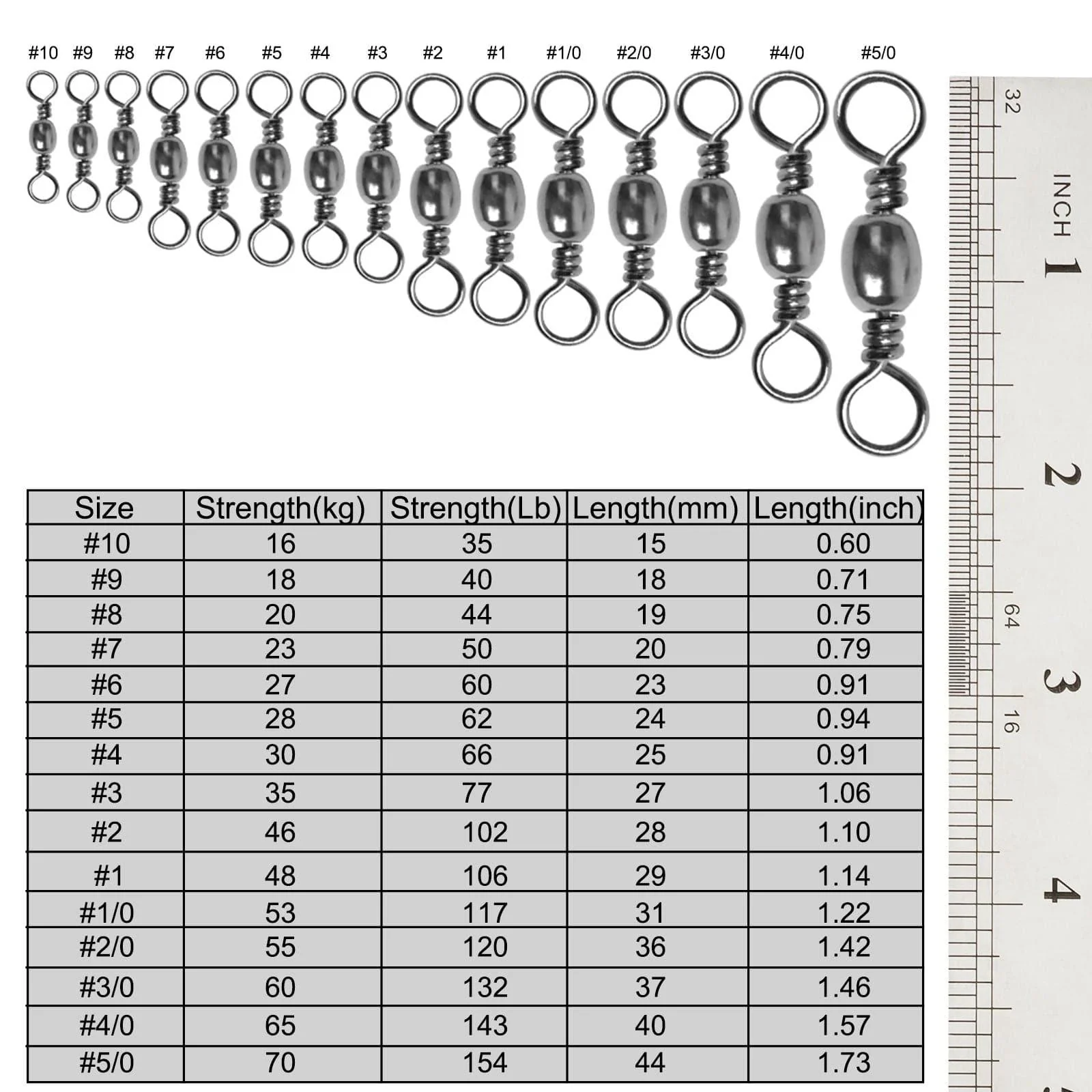 Dr.Fish 50pcs Black Barrel Swivels 35-154lb - Image 7