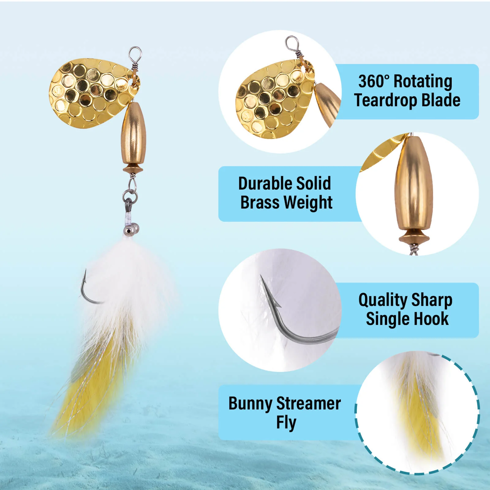 Dr.Fish 5pcs Bunny Streamer Spinner Lures Kit - Image 3
