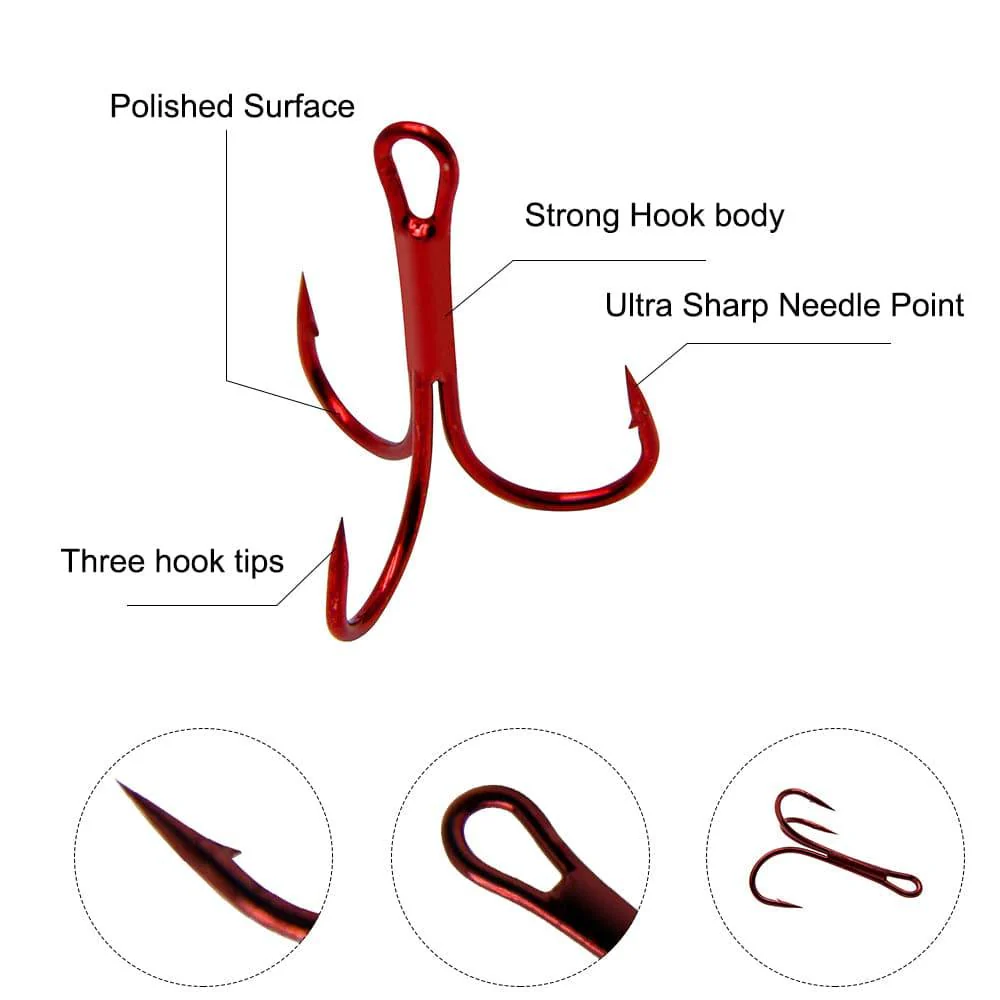 Dr.Fish 60pcs Treble Hooks Red #10 to #1 - Image 3