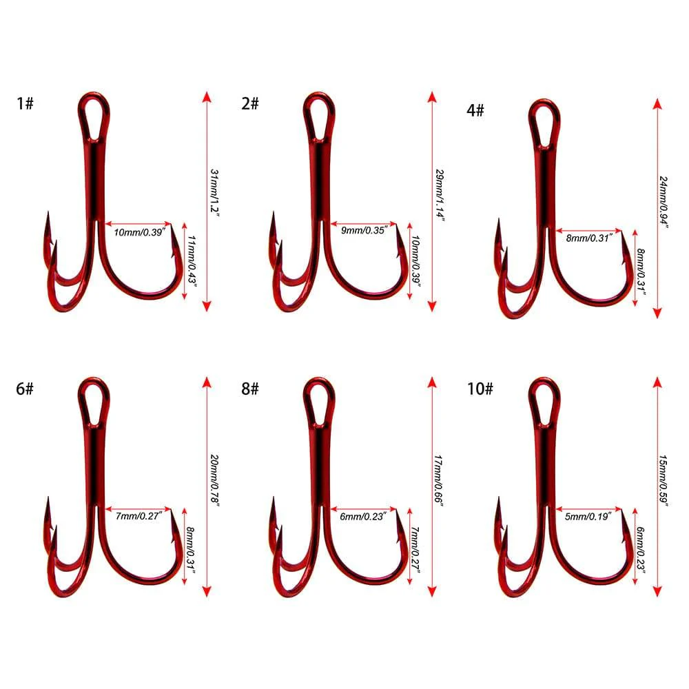 Dr.Fish 60pcs Treble Hooks Red #10 to #1 - Image 7