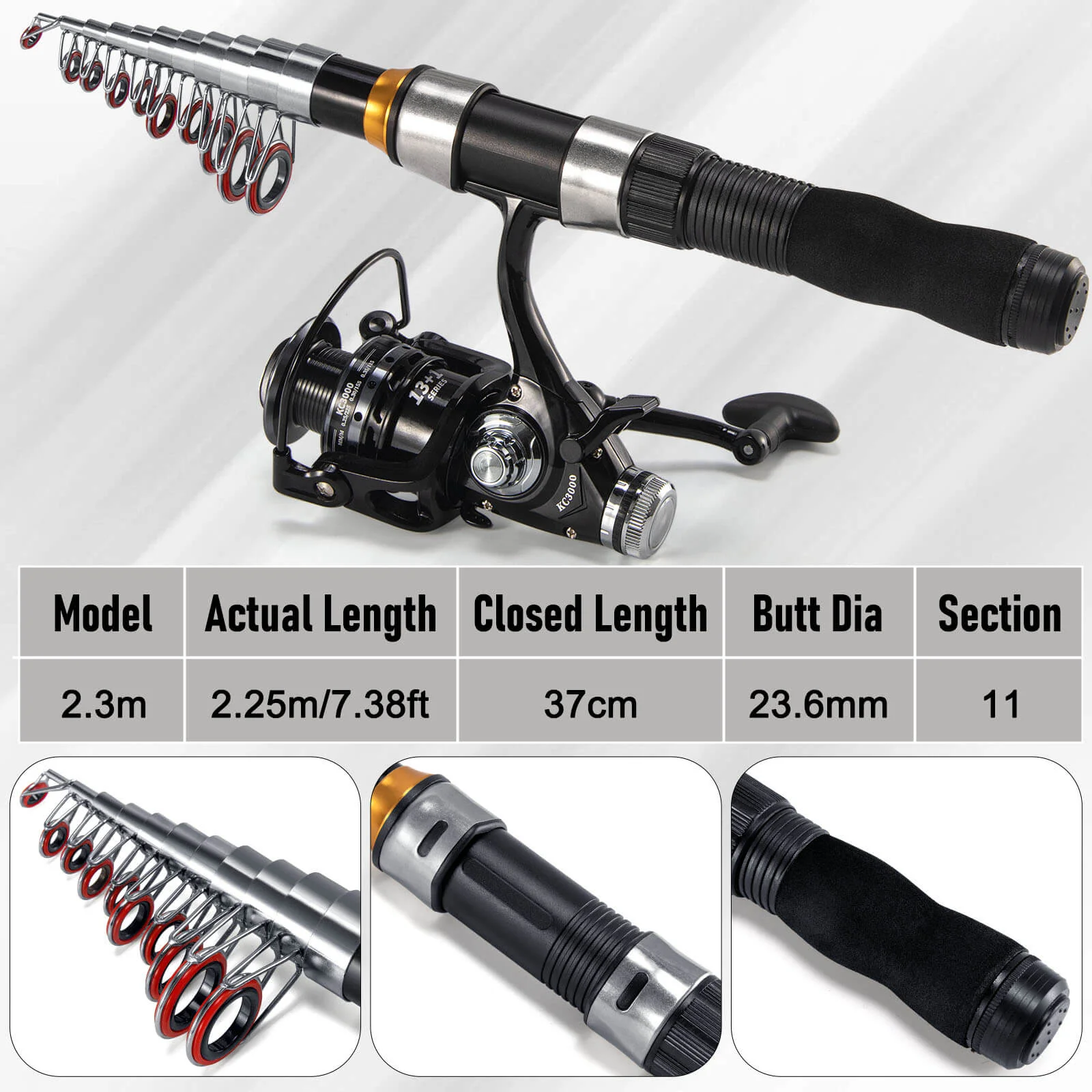 Dr.Fish 7.4FT Telescopic Carp Fishing Rod with Bait Feeder Reel - Image 3