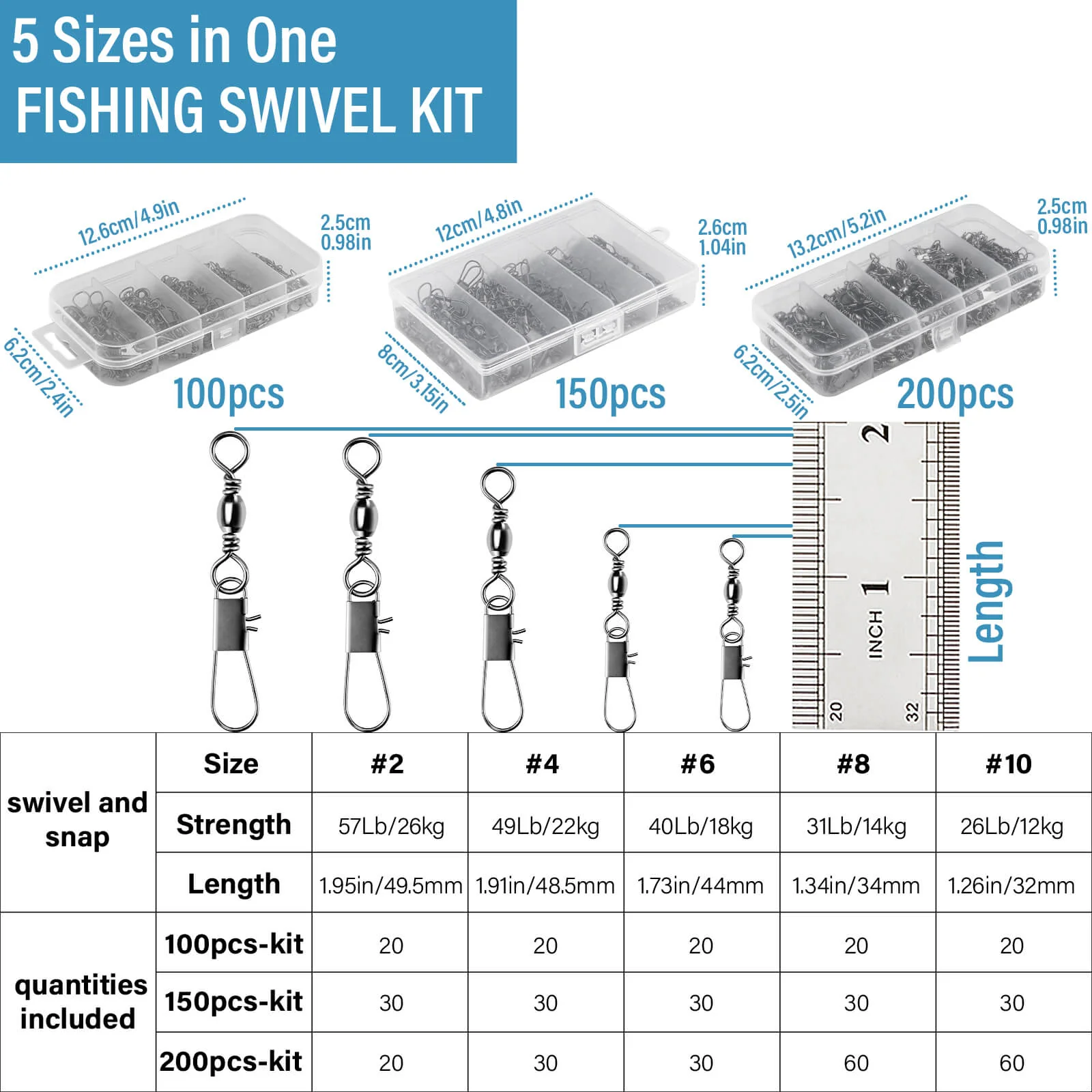 Dr.Fish 100/150/200pcs Barrel Swivels Kits 26-57lb - Image 2