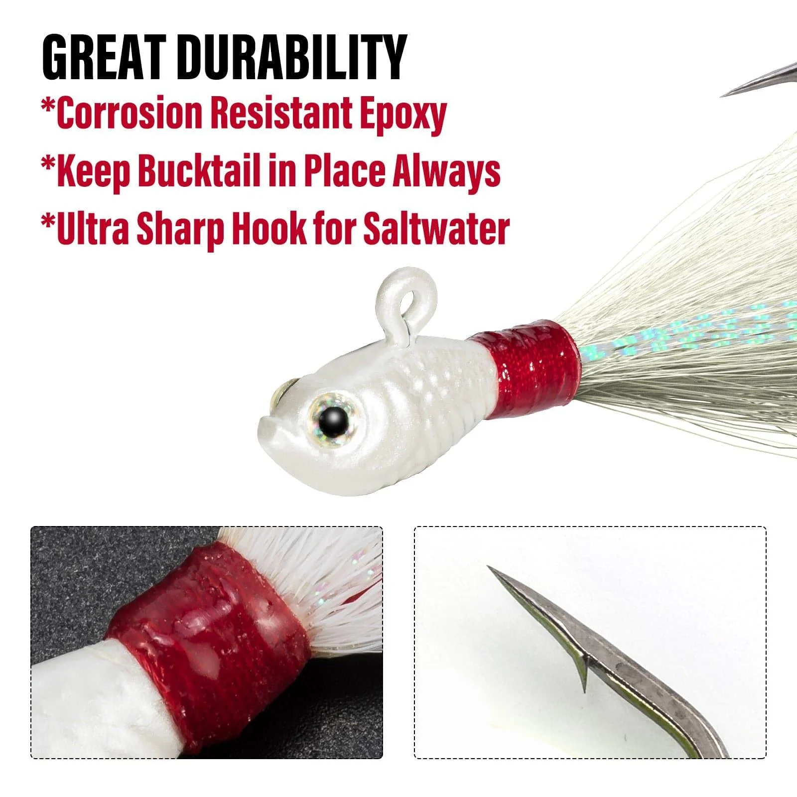 Dr.Fish 3pcs Bucktail Jigs 1/2oz-2oz - Image 3