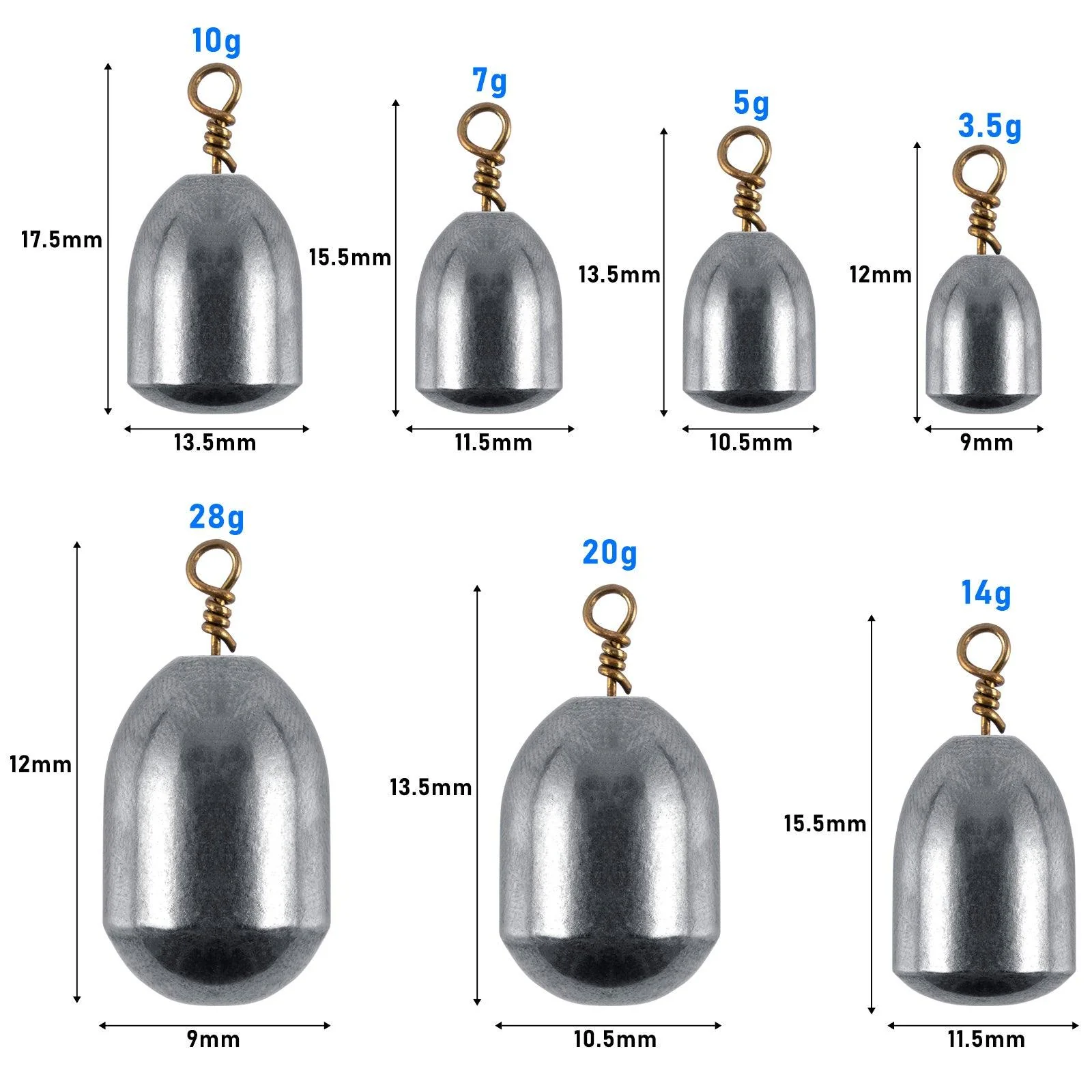 Dr.Fish 10/20pcs Bulk Iron Fishing Weight 3.5g-28g - Image 2