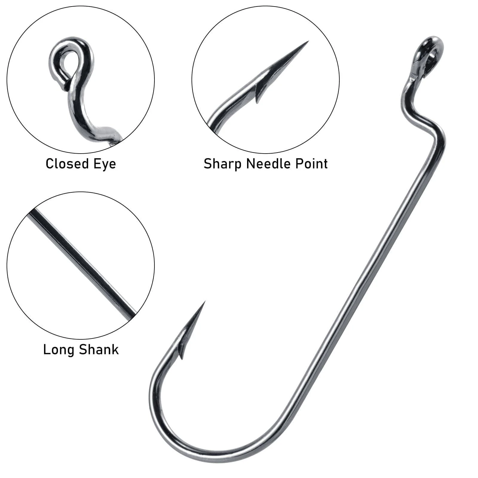 Dr.Fish 100pcs Offset Worm Hooks #1-#5/0 - Image 3