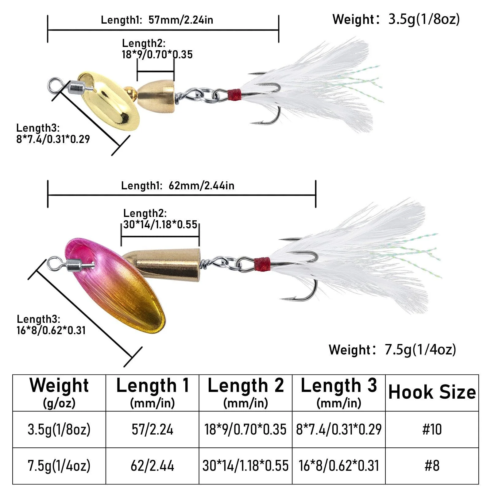 Dr.Fish 10pcs Spinnerbait Lures Kits 3.5/7.5g - Image 2