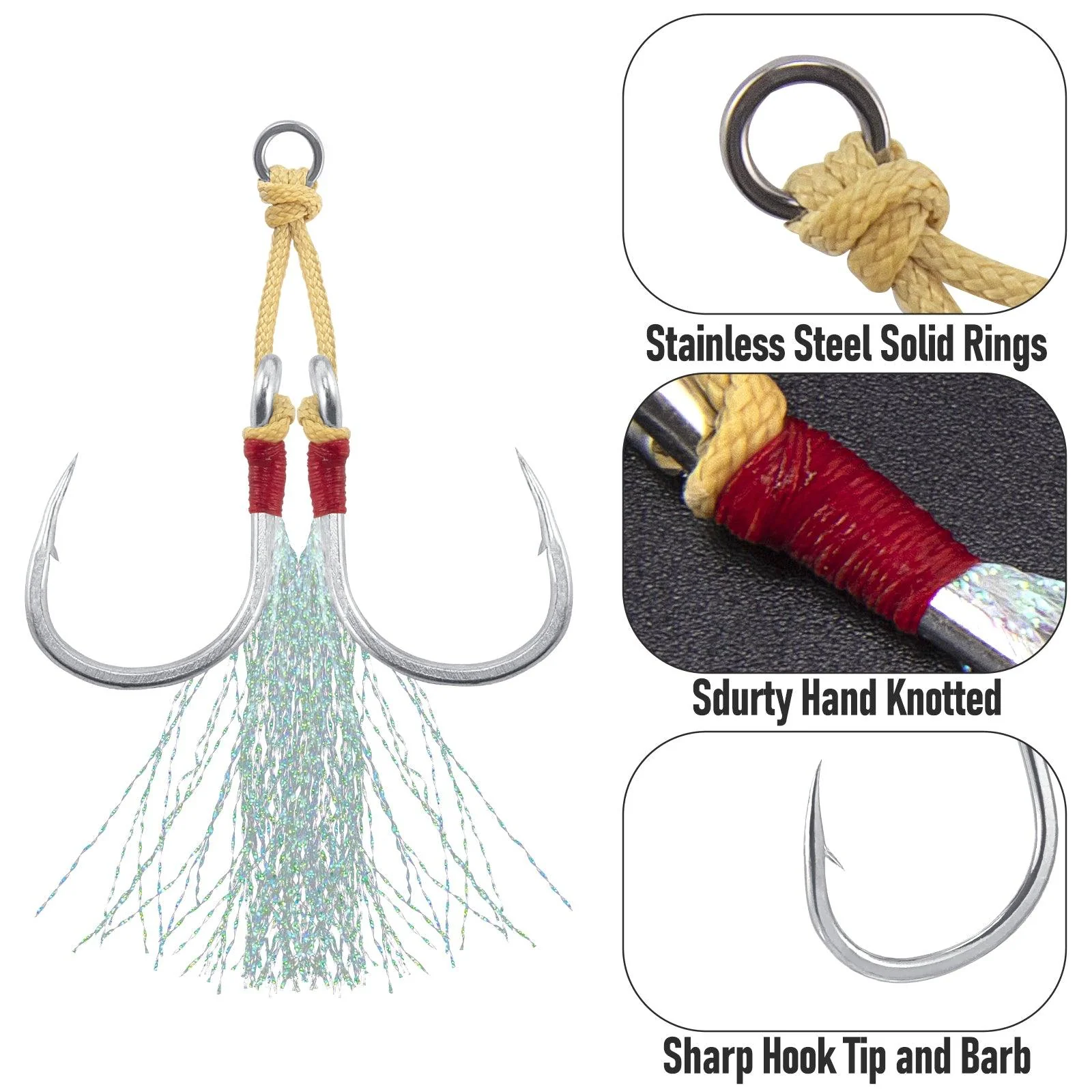 Dr.Fish 10pcs Double Jigging Assist Hooks 1/0#-11/0# - Image 2