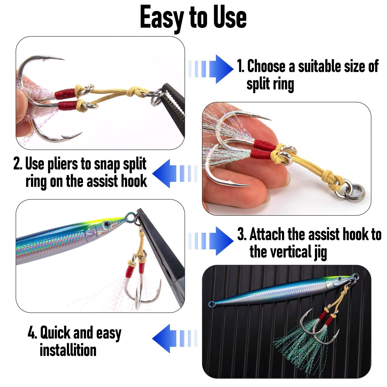 Dr.Fish 10pcs Double Jigging Assist Hooks 1/0#-11/0# - Image 3