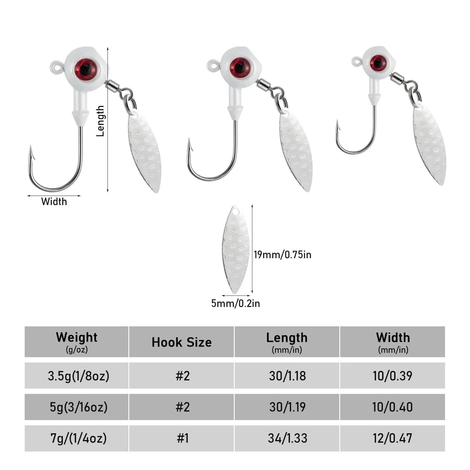 Dr.Fish 10pcs Underspin Jig Heads 1/8oz-1/4oz - Image 13