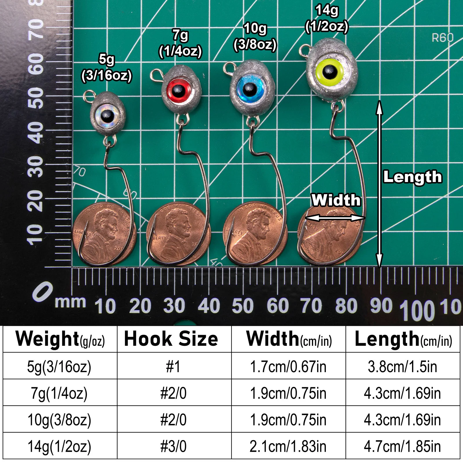 Dr.Fish 10pcs Texas Jig Head Weedless EWG Hooks 1/6-1/2oz - Image 2