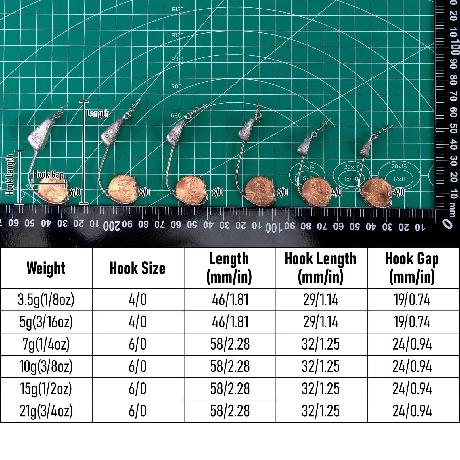 Dr.Fish 10pcs Worm Hooks Texas Jig Head 1/8-3/4oz - Image 2