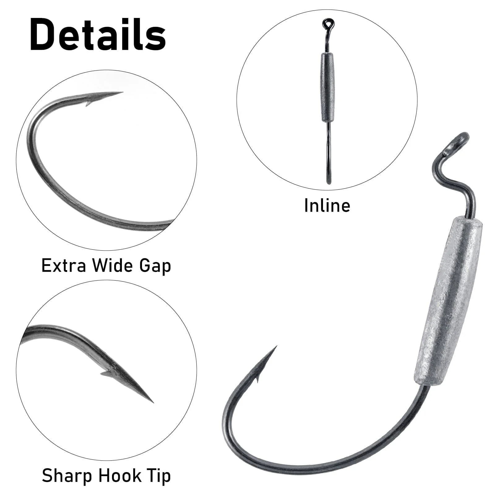 Dr.Fish 15pcs Weighted EWG Hooks 1#-5/0 - Image 2