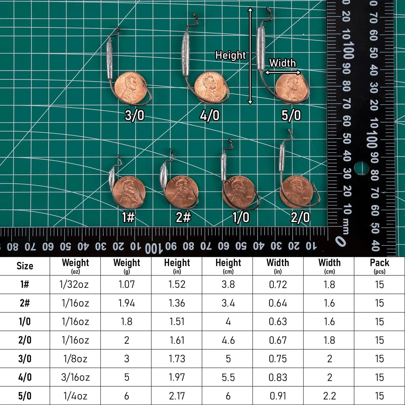 Dr.Fish 15pcs Weighted EWG Hooks 1#-5/0 - Image 3