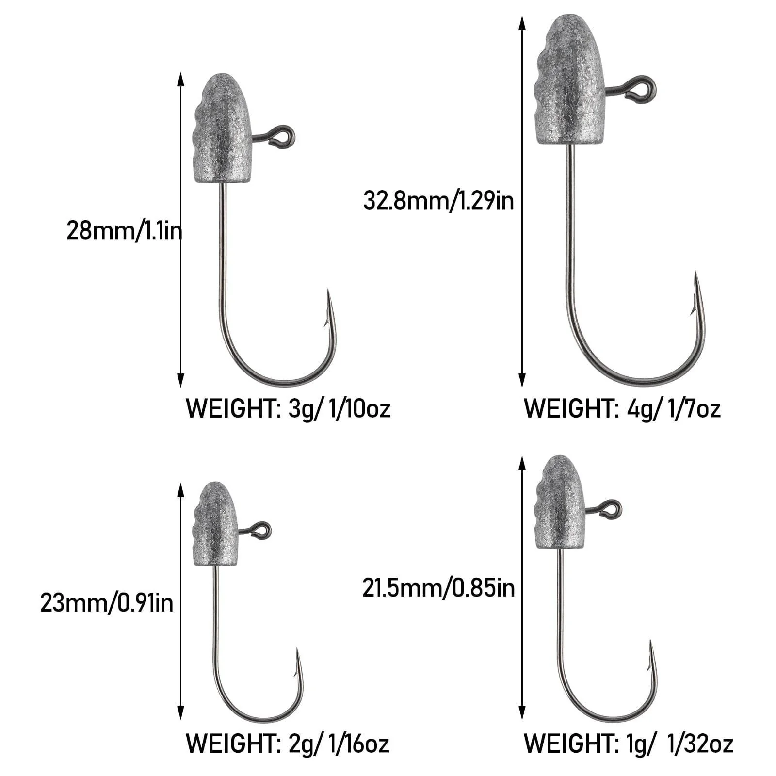 Dr.Fish 20 pcs Bullet design Jigs 0.85-1.29'' 1/32oz-1/7oz - Image 5