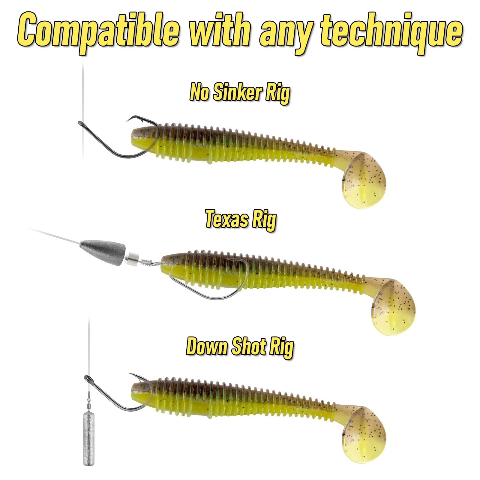 Dr.Fish 20 Pack Paddle Tail Swimbait 1.4''-3'' - Image 3