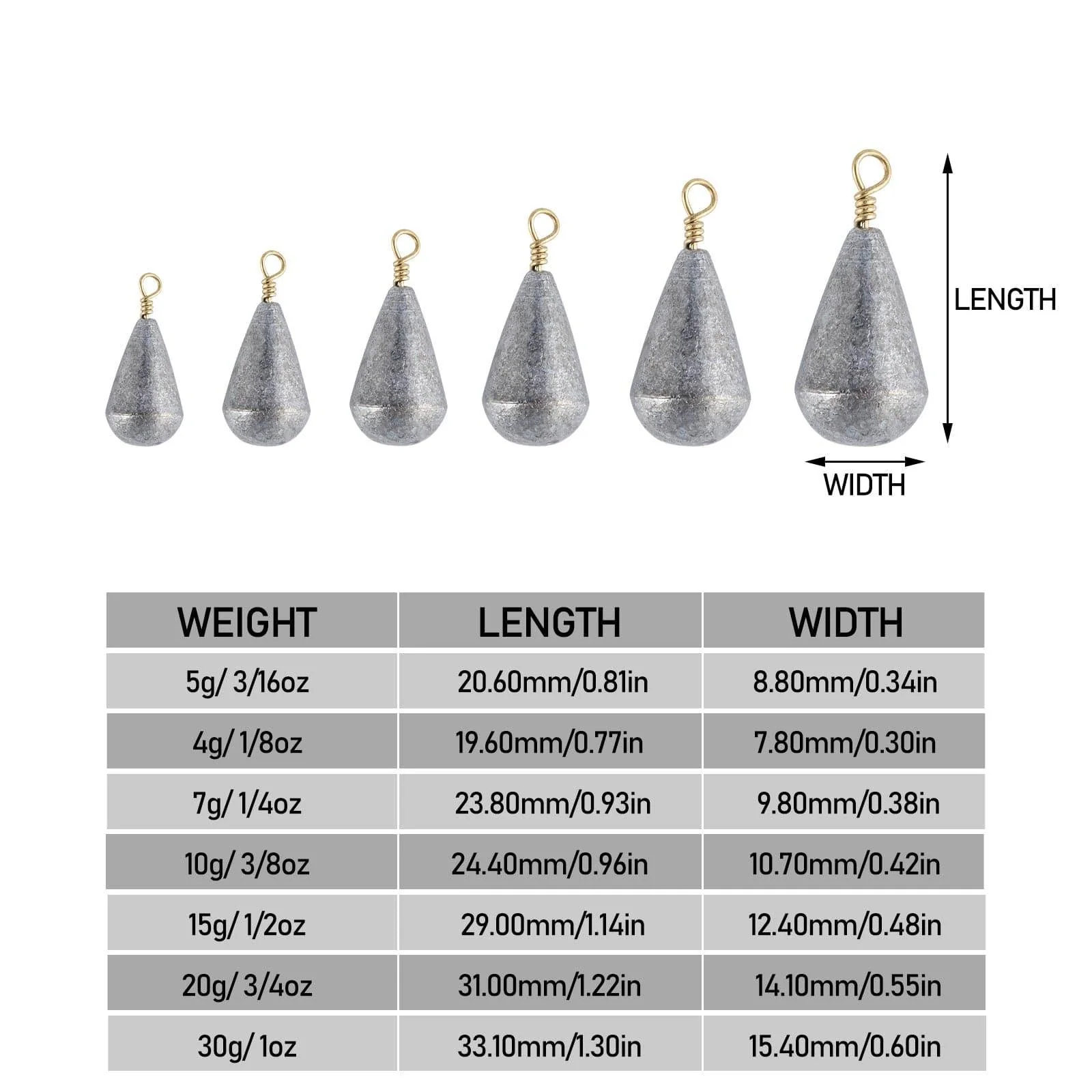 Dr.Fish 30pcs Drop Shot Weights 3/16oz-1oz - Image 8