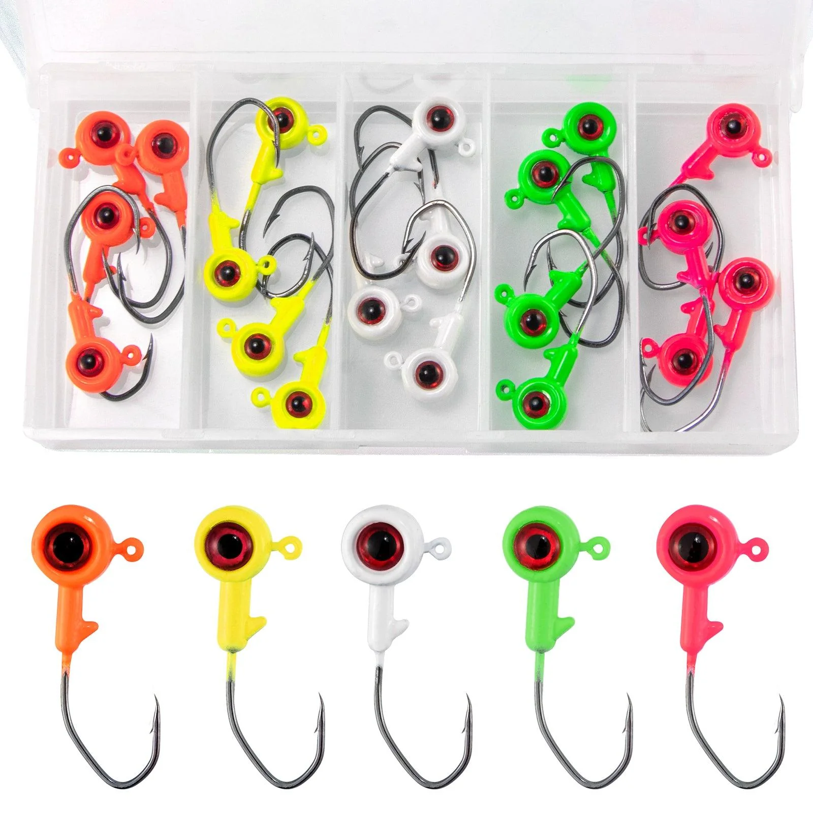 Dr.Fish 30pcs Big Eye Jig Heads 1/32oz-1/8oz(with Box) - Image 4