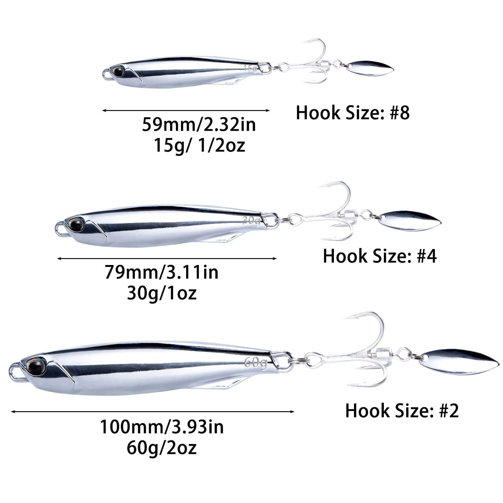 Dr.Fish 3pcs Bladed Metal Jigs 3/8oz-2oz - Image 6