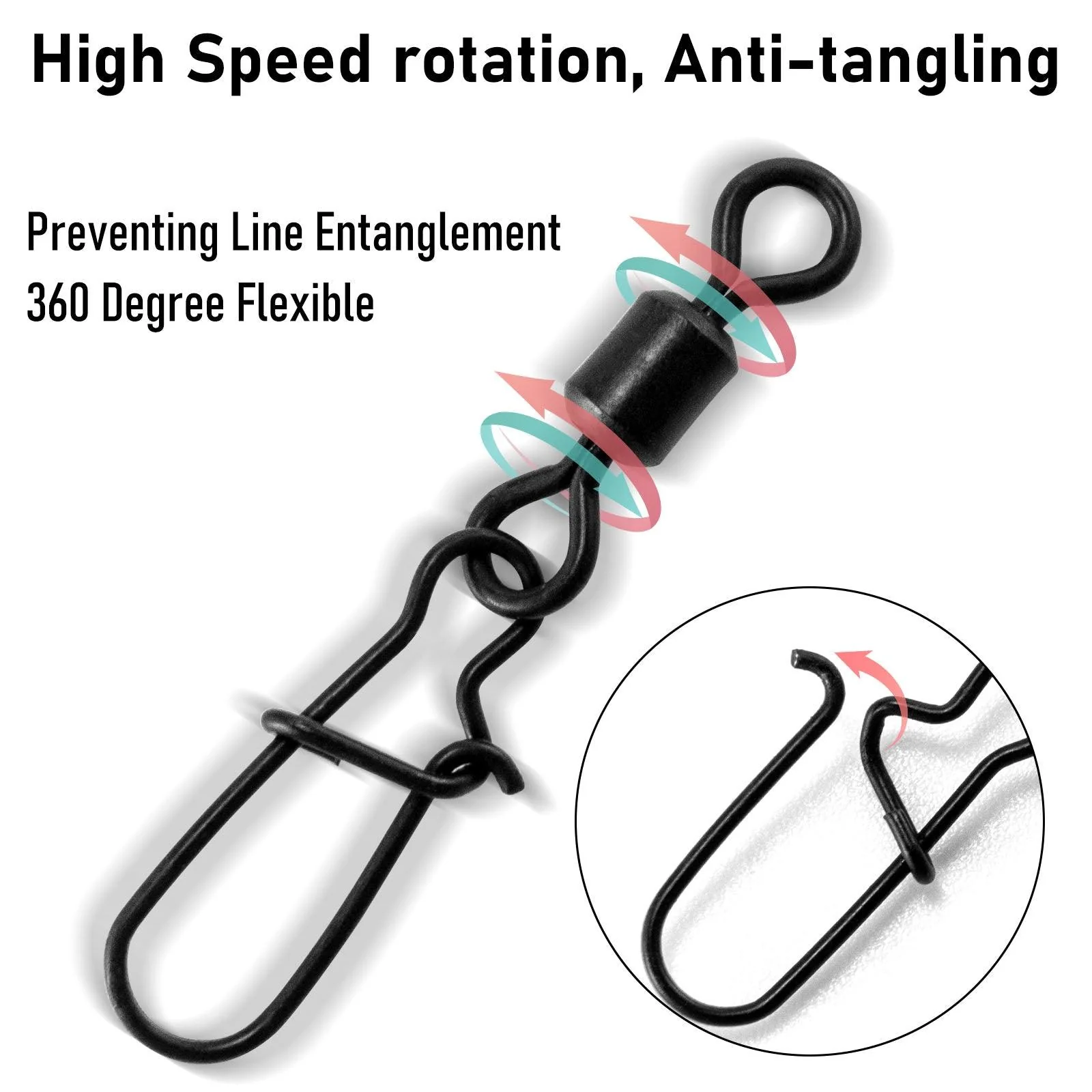 Dr.Fish 50pcs Matt Black Fishing Barrel Rolling Swivel Snap #2-#10 - Image 3