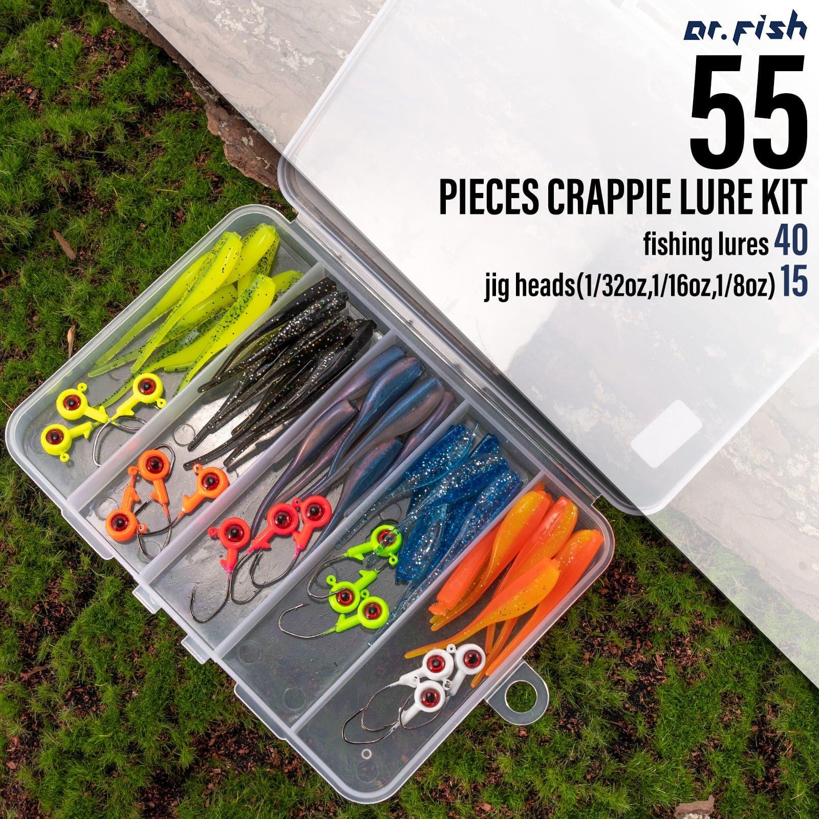 Dr.Fish 55pcs Crappie Lures Kit (5pcs jigs+40pcs Shad Baits) - Image 5
