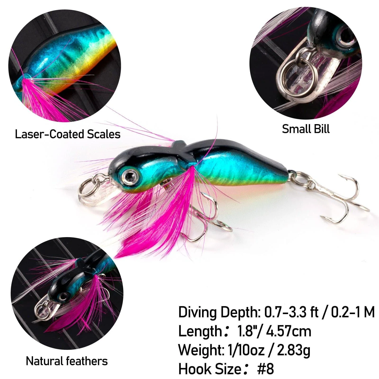 Dr.Fish 5pcs Crankbait Lure kit 1/5oz-3/10oz - Image 6