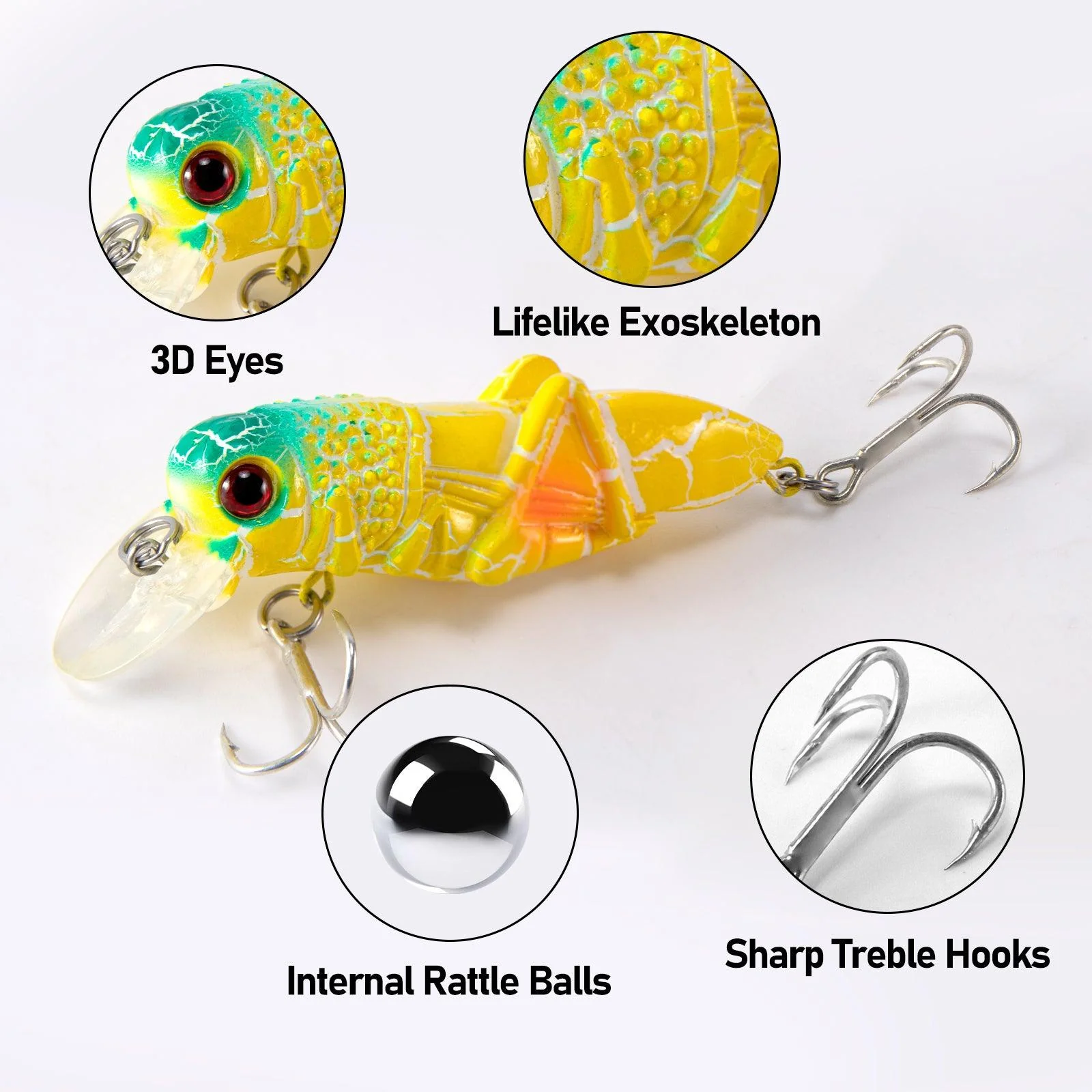 Dr.Fish 5pcs Grasshopper Crankbait Topwater Fishing Lures 0.14-0.35oz - Image 2