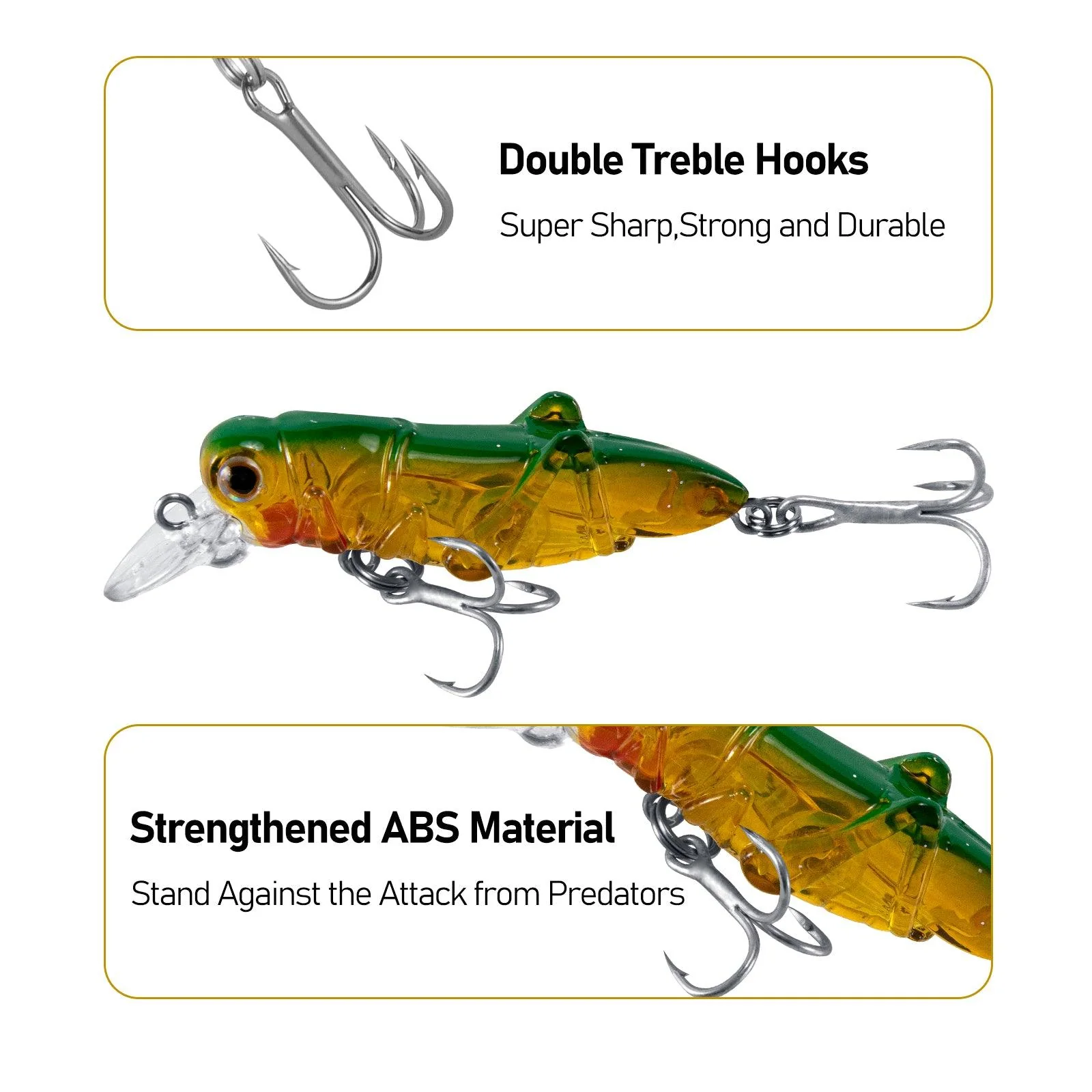 Dr.Fish 5pcs Grasshopper Crankbait Topwater Fishing Lures 0.14-0.35oz - Image 5