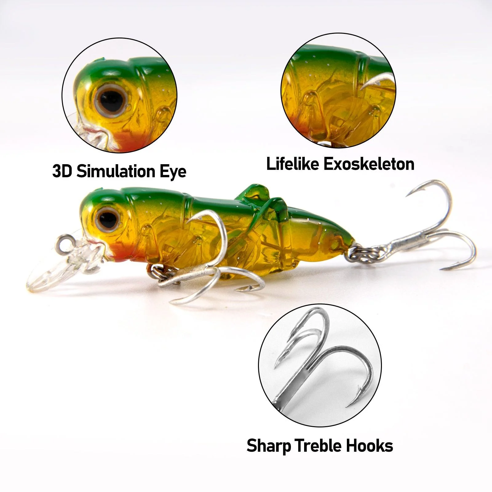 Dr.Fish 5pcs Grasshopper Crankbait Topwater Fishing Lures 0.14-0.35oz - Image 6