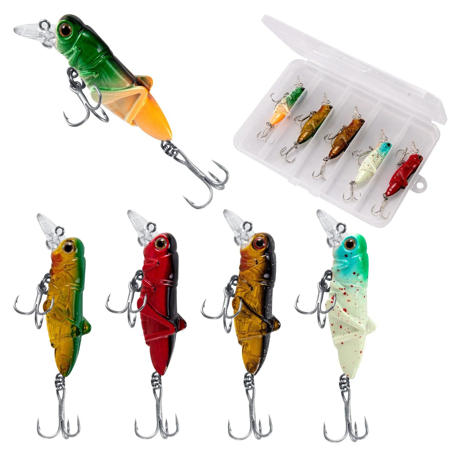 Dr.Fish 5pcs Grasshopper Crankbait Topwater Fishing Lures 0.14-0.35oz - Image 7