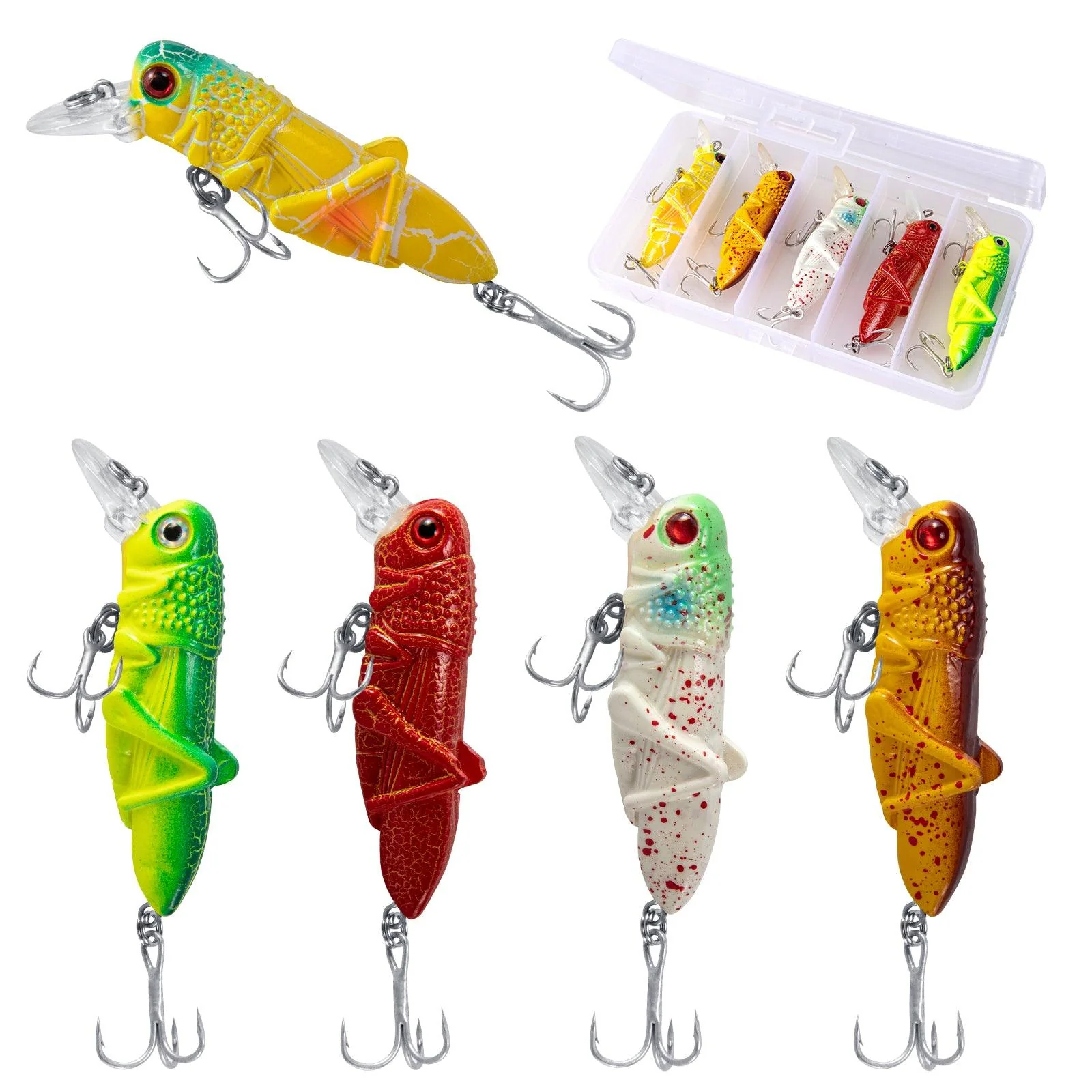 Dr.Fish 5pcs Grasshopper Crankbait Topwater Fishing Lures 0.14-0.35oz - Image 8