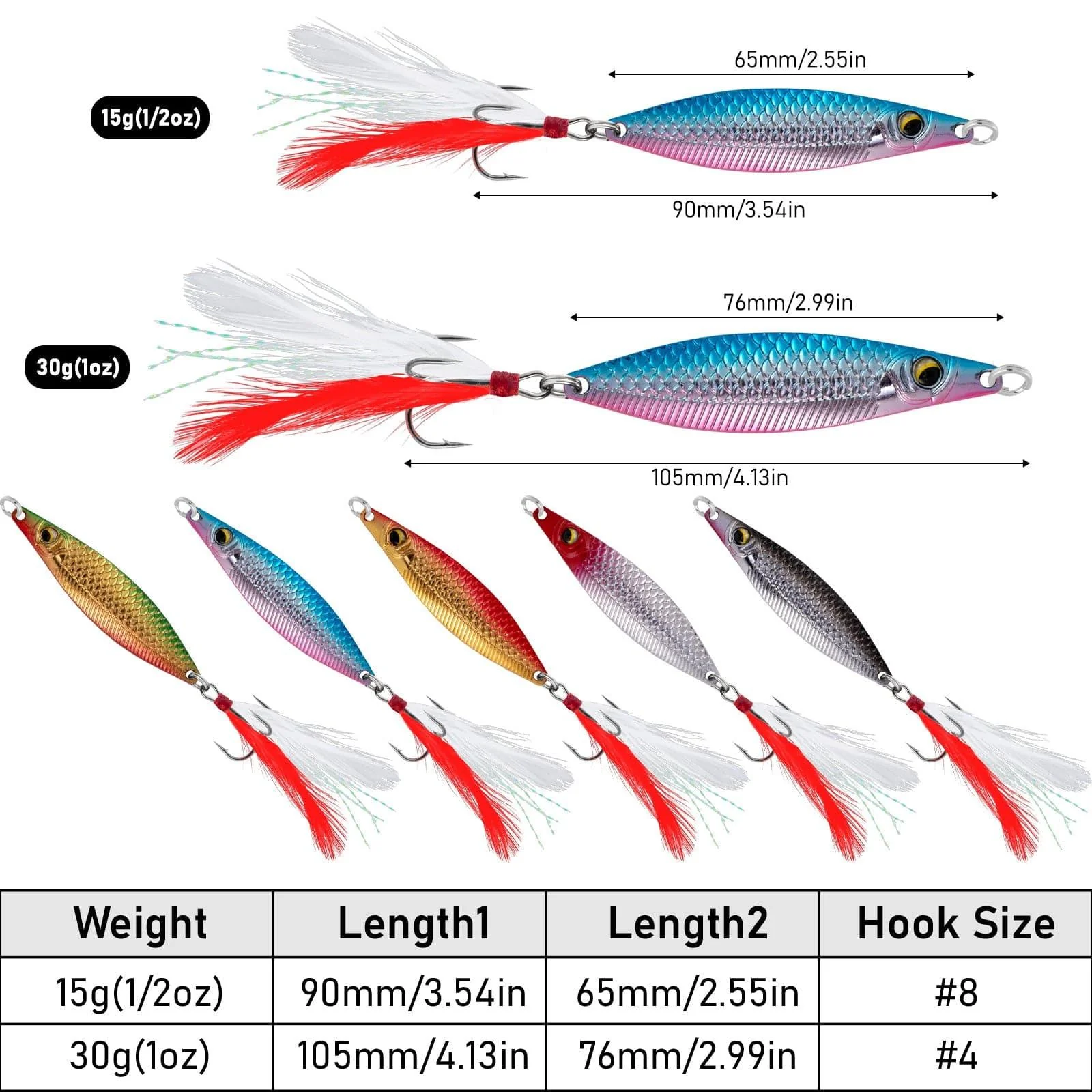 Dr.Fish 5pcs Metal Roostertail Spoon Lures 15/30g - Image 3