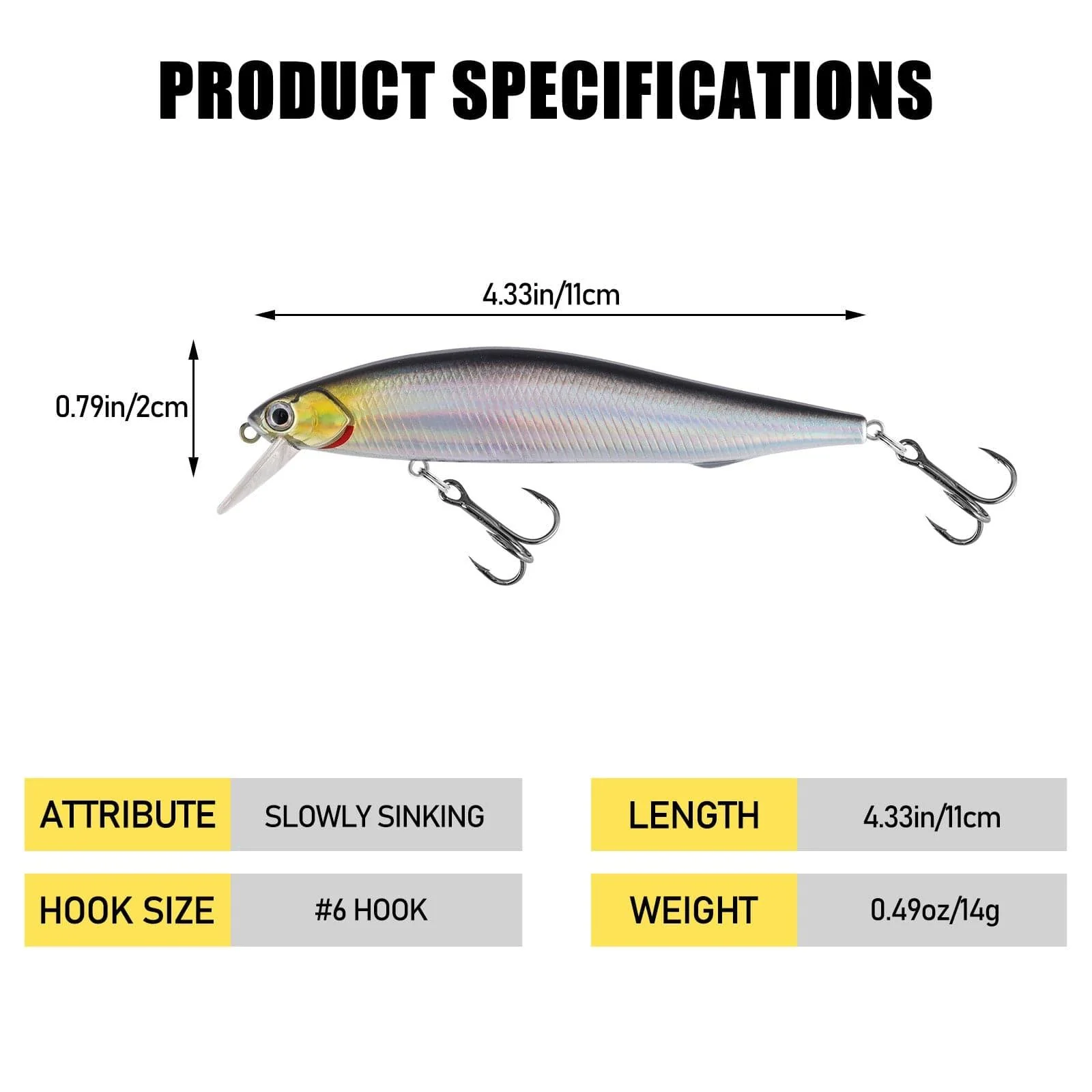 Dr.Fish 5pcs Minnow Fishing Lures 4.33"  0.49 oz - Image 2