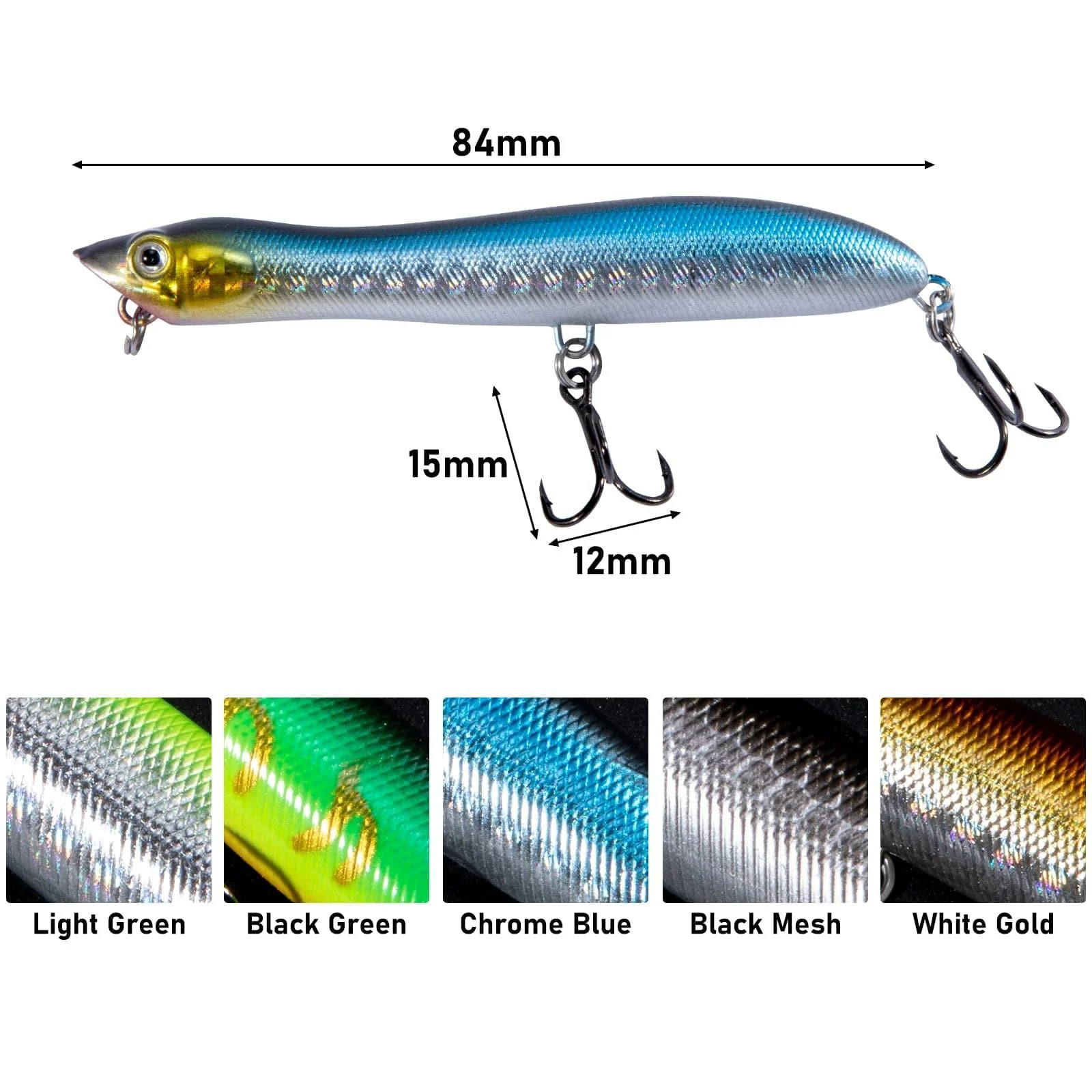 Dr.Fish 5pcs Topwater Popper Lures 3.3" 1.69oz - Image 4
