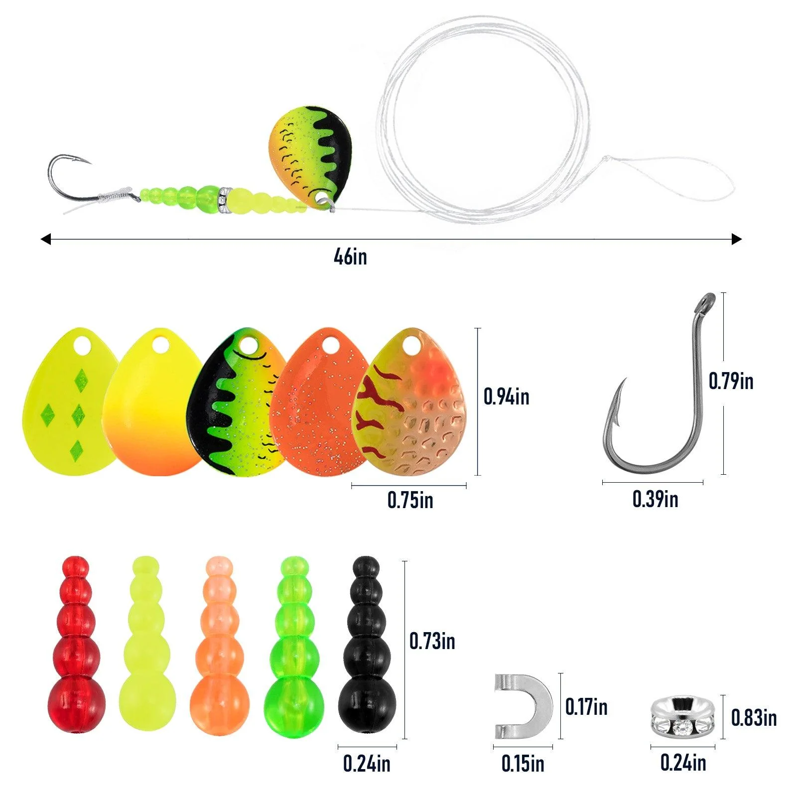 Dr.Fish 5pcs Walleye Spinner Rig Kit 46in 30lb - Image 3