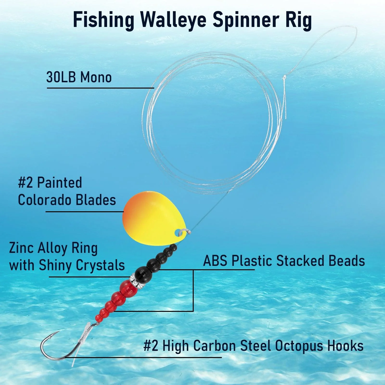 Dr.Fish 5pcs Walleye Spinner Rig Kit 46in 30lb - Image 4