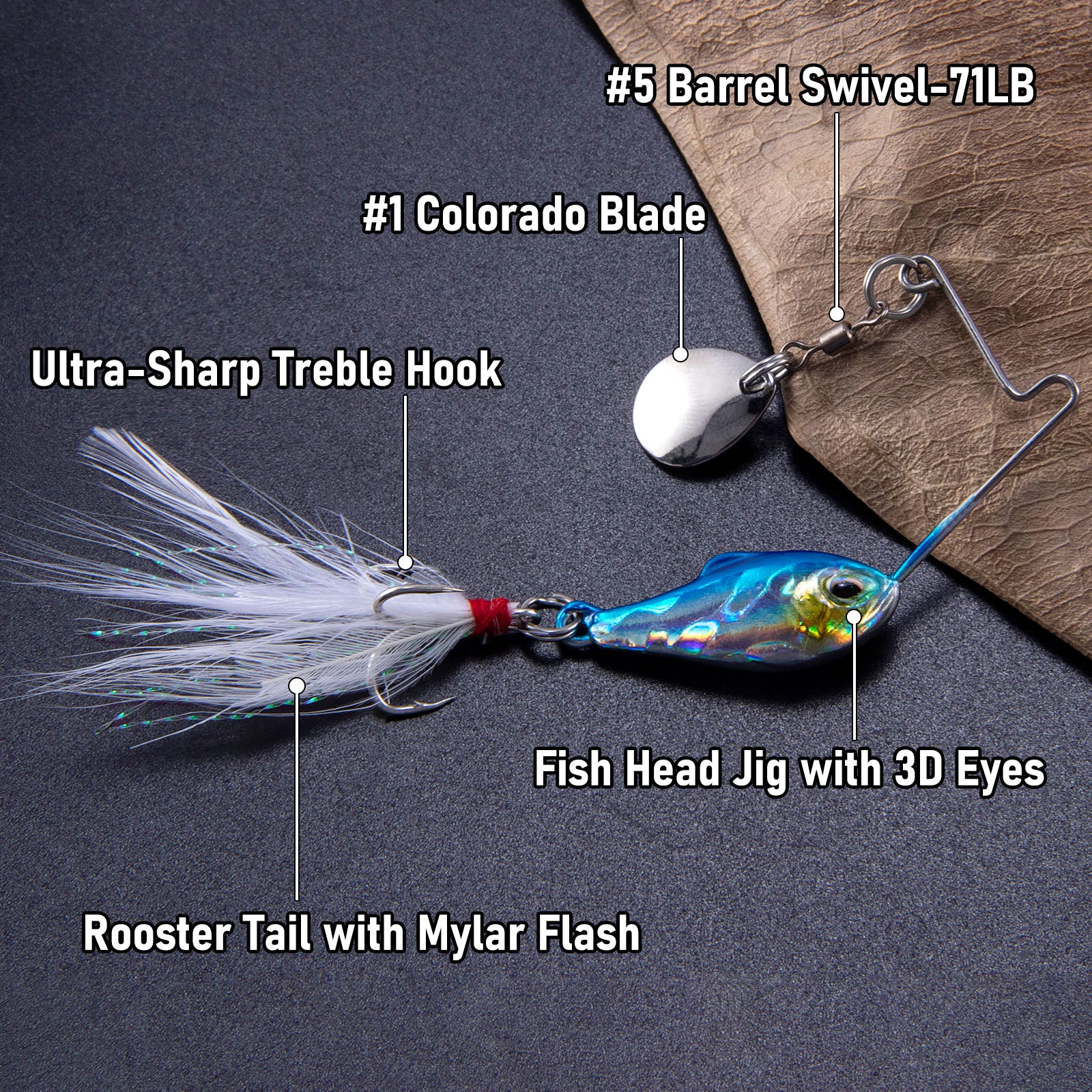 Dr.Fish 6pcs 3D eyes Spinner baits Fishing Lure 1/4oz-1/2oz - Image 5