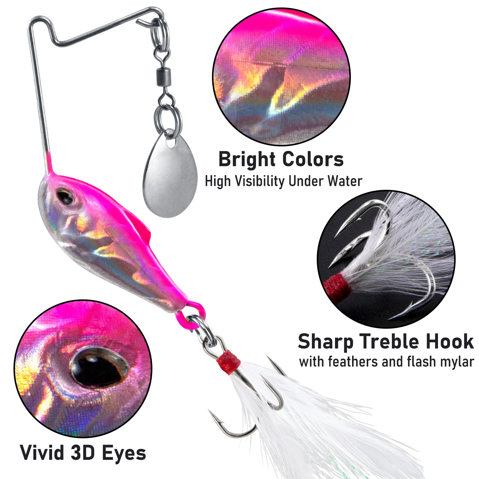 Dr.Fish 6pcs 3D eyes Spinner baits Fishing Lure 1/4oz-1/2oz - Image 7