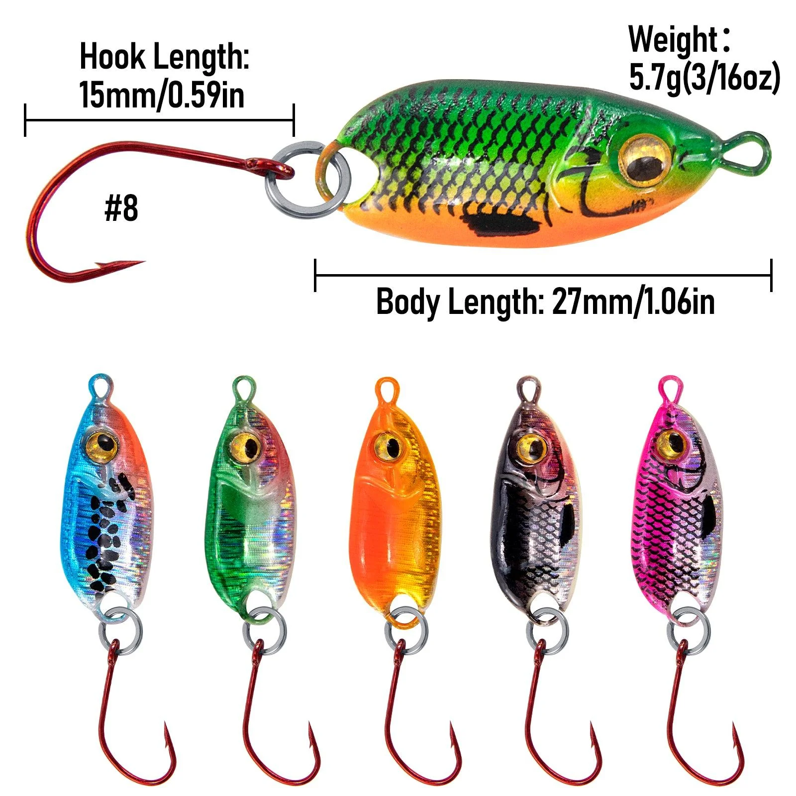 Dr.Fish 6pcs Micro Fishing Spoon Lure Kit 1" 3/16oz - Image 6
