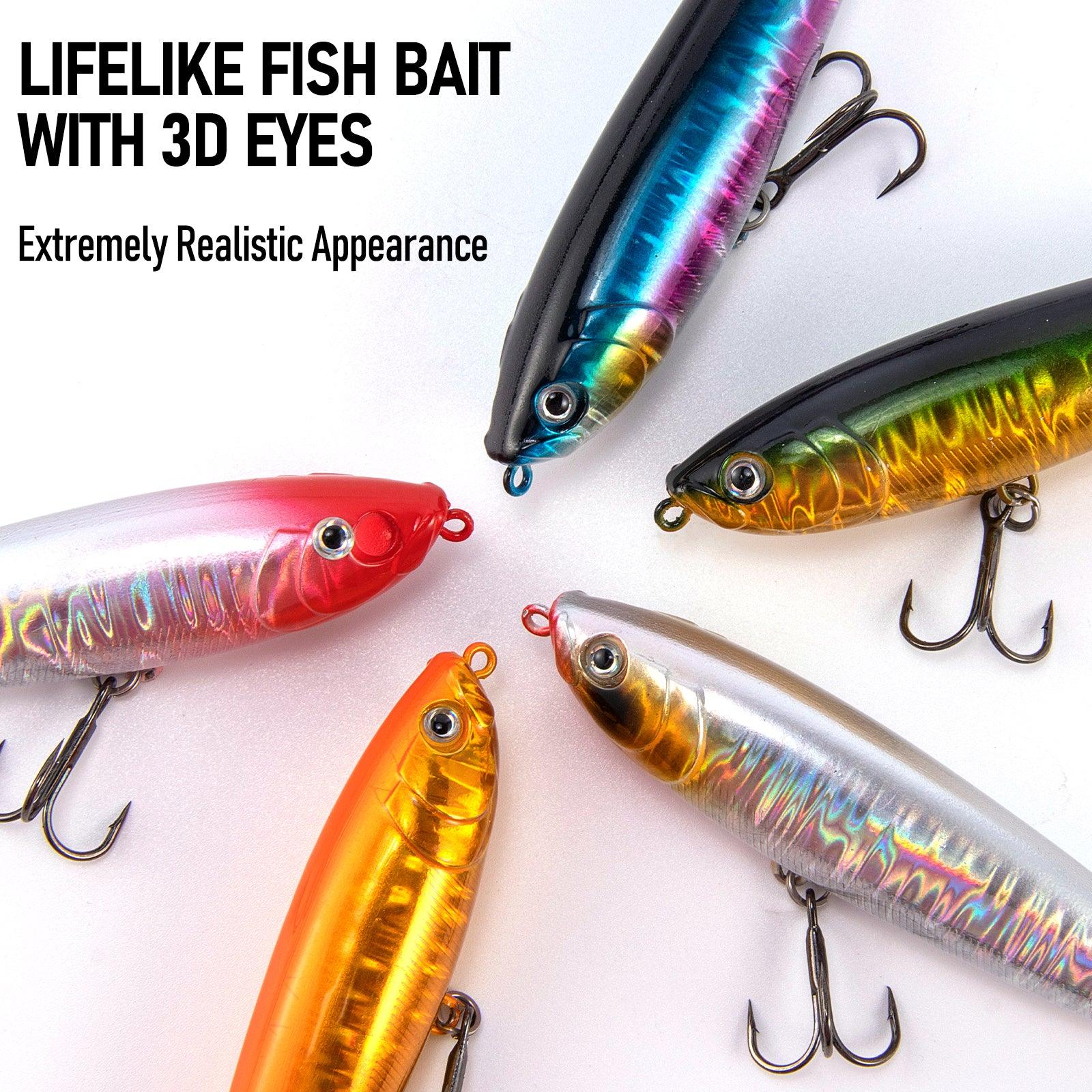 Dr.Fish 5pcs Topwater Fishing Lure 3D Floating  3.5'', 4.3'' - Image 2