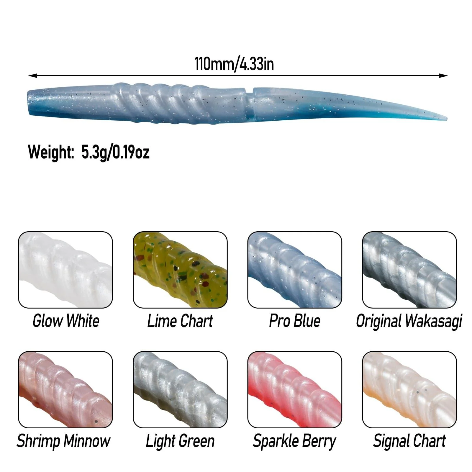 Dr.Fish 6pcs Worm Soft Plastic Baits 4.33'' 0.19oz - Image 2
