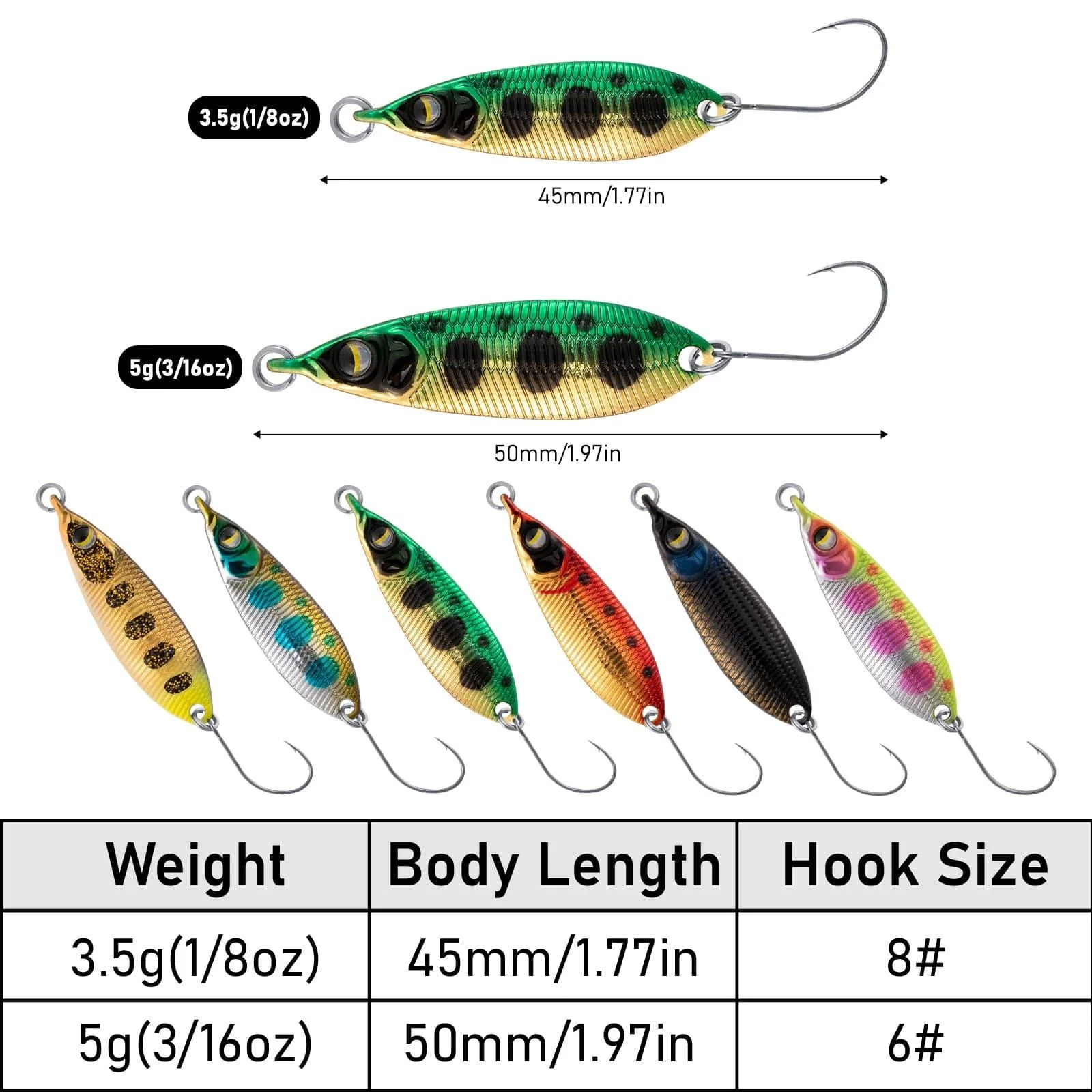 Dr.Fish 6pcs Trout Fishing Spoon Lure Kit  1/8  3/16oz - Image 6