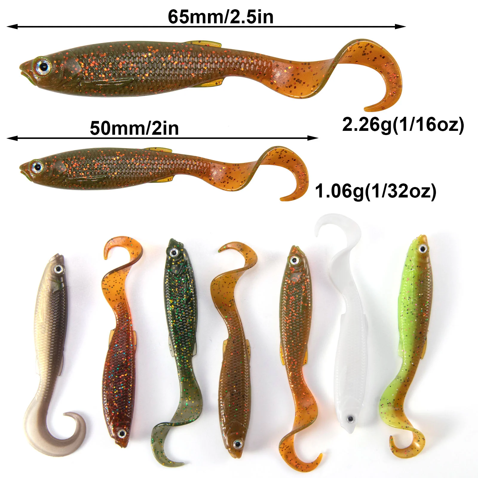Dr.Fish 8pcs Grub Fishing Lures  2"/2.5" - Image 2