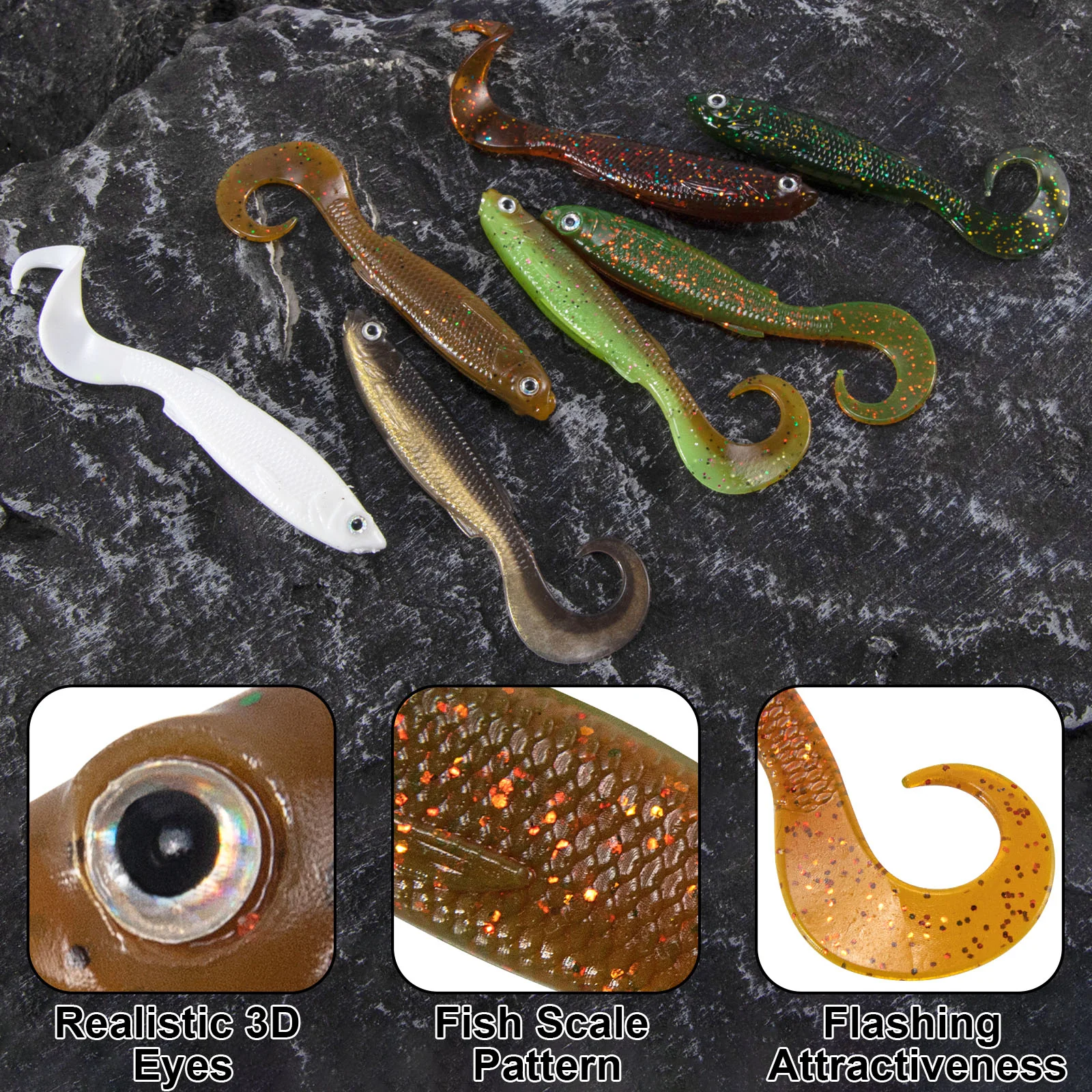 Dr.Fish 8pcs Grub Fishing Lures  2"/2.5" - Image 3